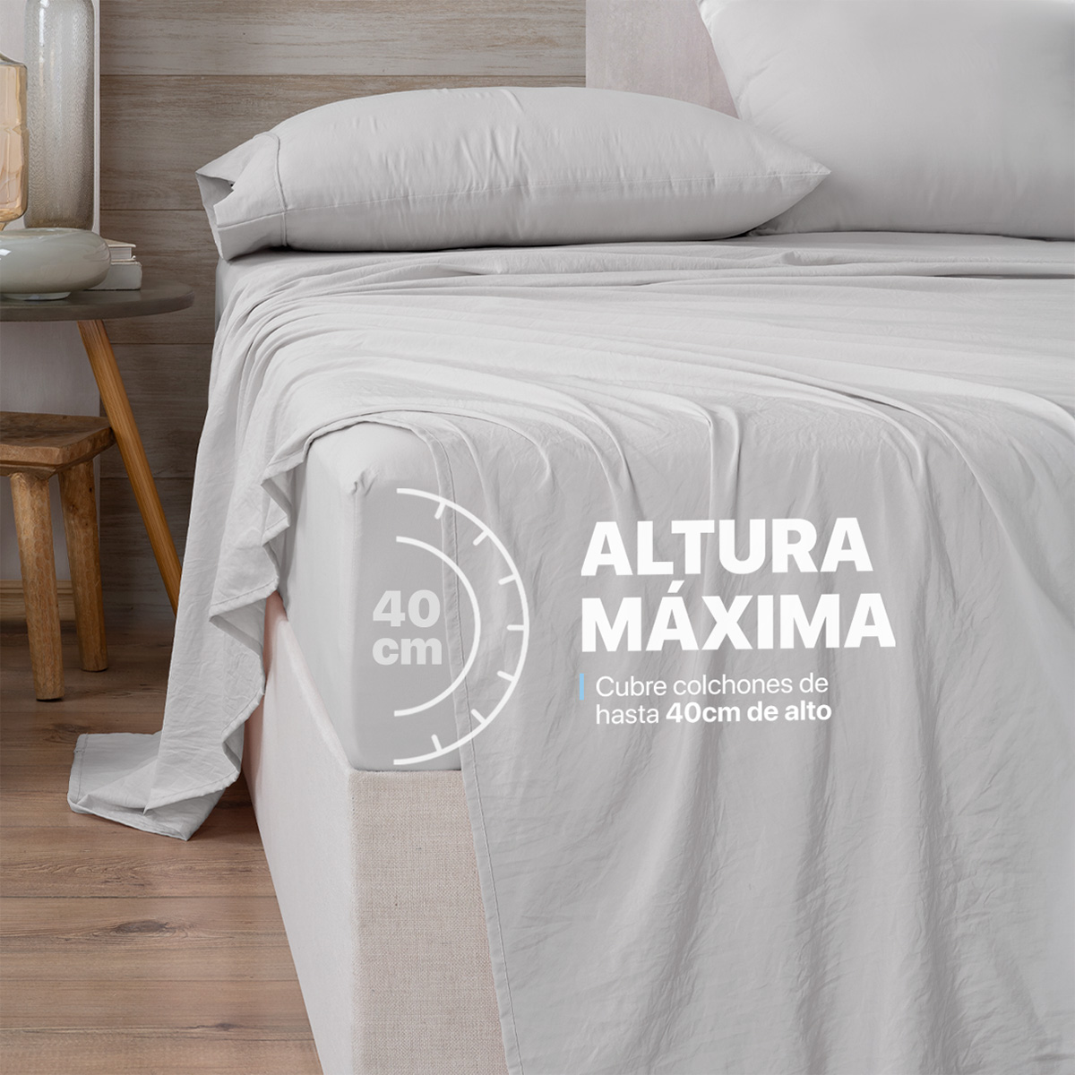 Foto 6 | Sábana con Acabado Tipo Lino Prelavado Esquimal King Size Gris Claro Ultra Suave