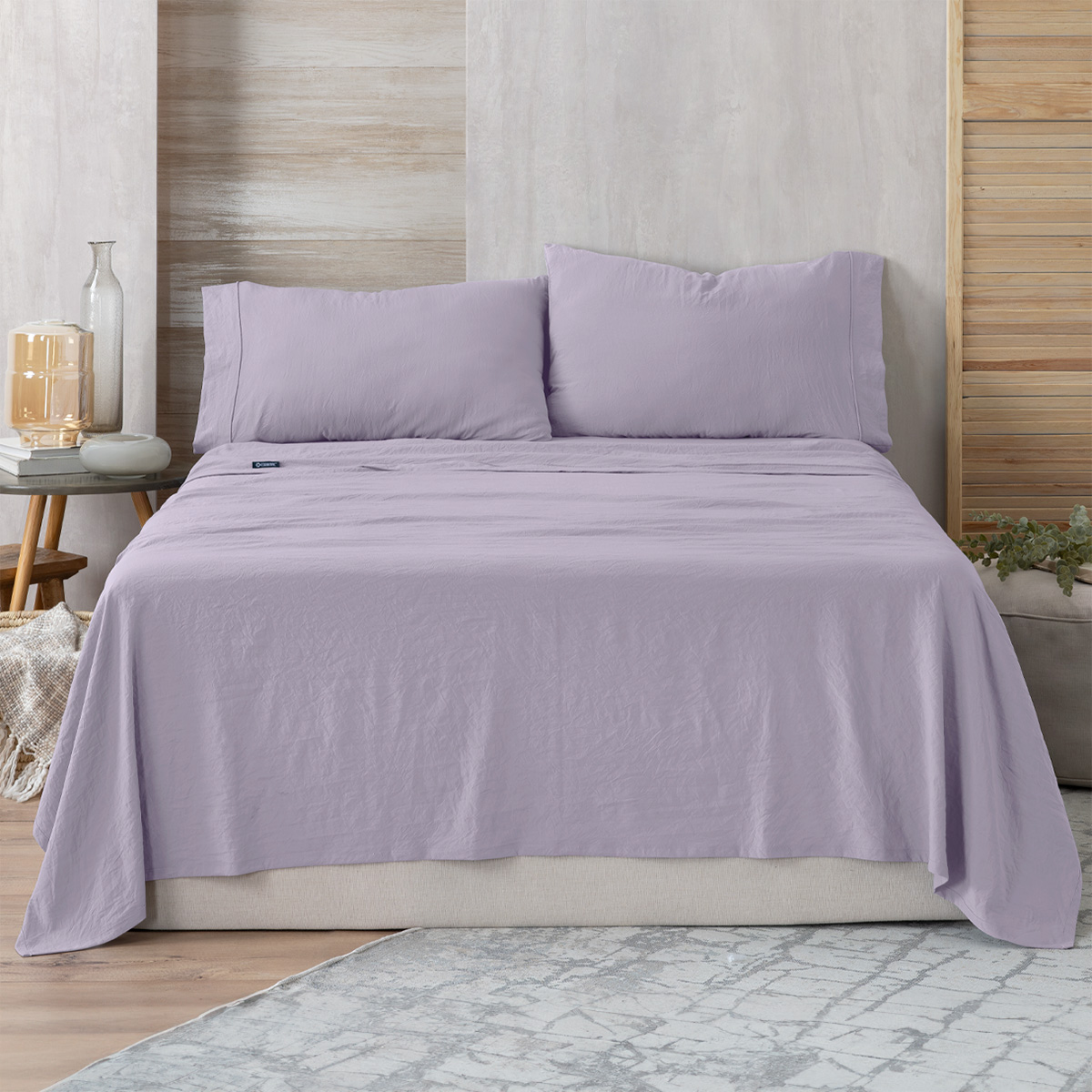 Sábana con Acabado Tipo Lino Prelavado Esquimal Matrimonial Lila Ultra Suave