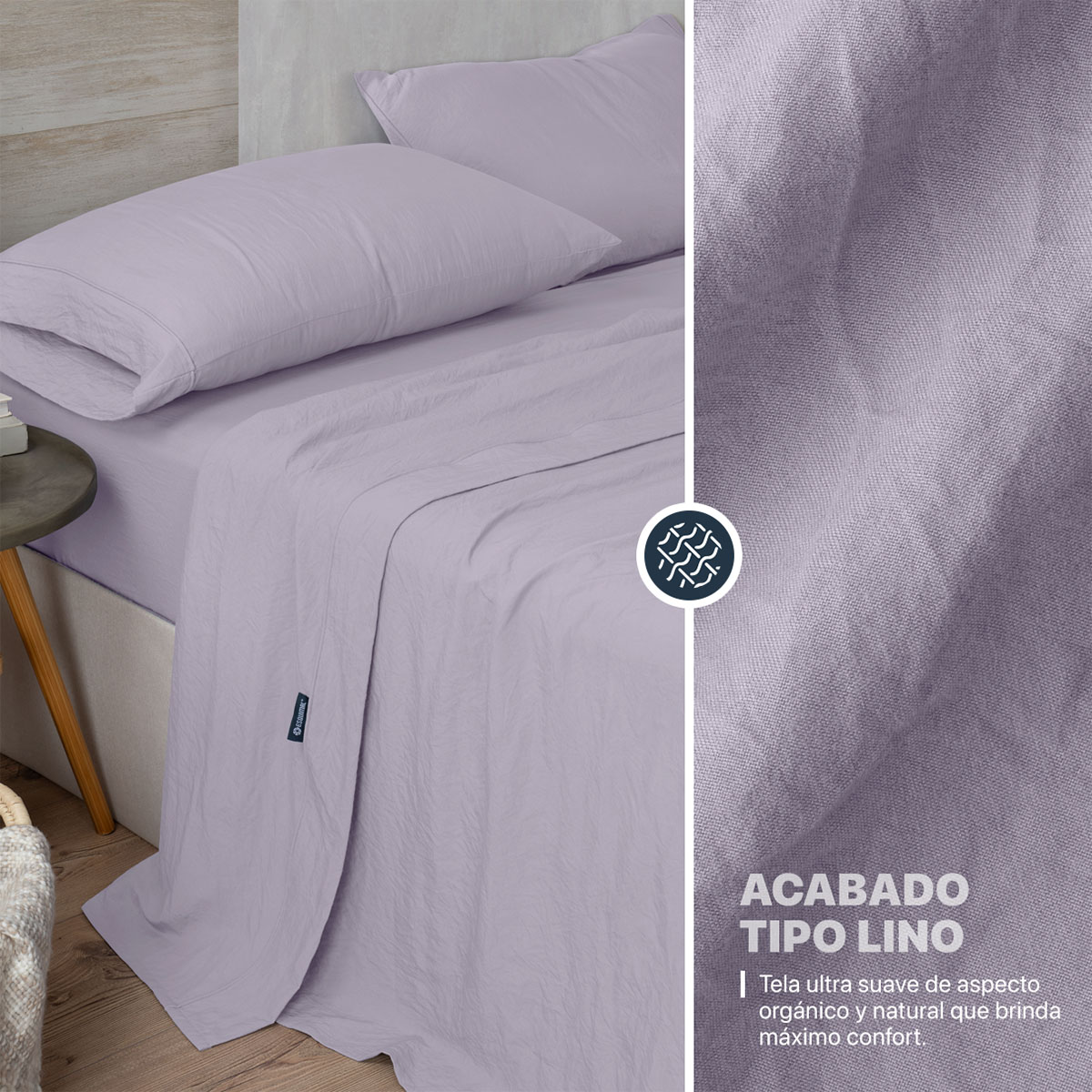 Foto 4 pulgar | Sábana con Acabado Tipo Lino Prelavado Esquimal Matrimonial Lila Ultra Suave