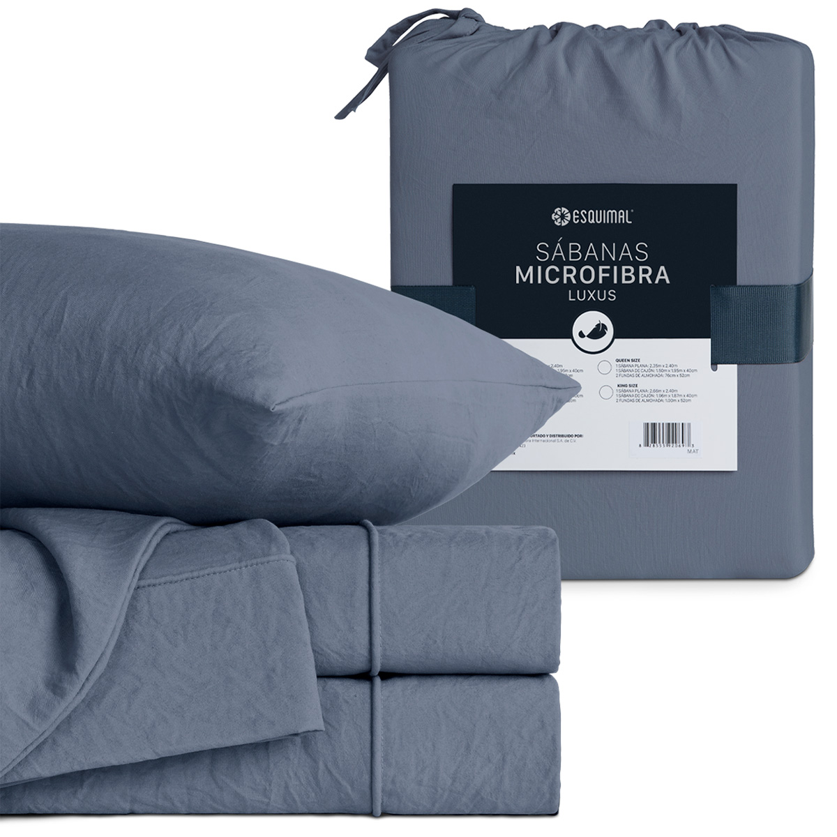 Foto 3 pulgar | Sábana con Acabado Tipo Lino Prelavado Esquimal Matrimonial Azul Ultra Suave
