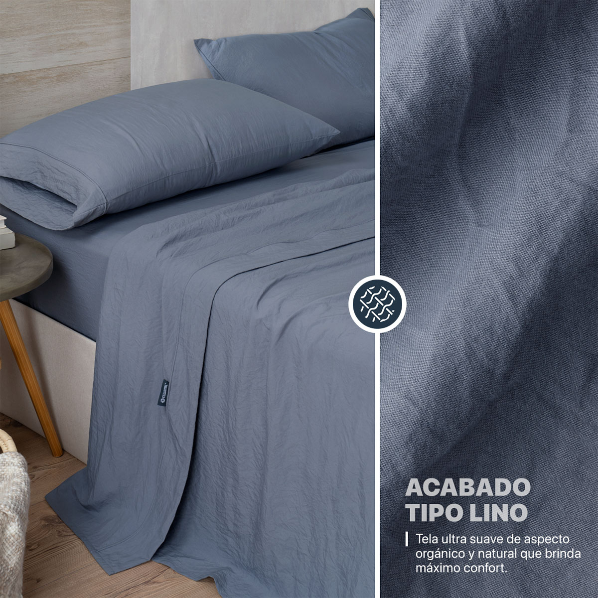 Foto 4 pulgar | Sábana con Acabado Tipo Lino Prelavado Esquimal Matrimonial Azul Ultra Suave