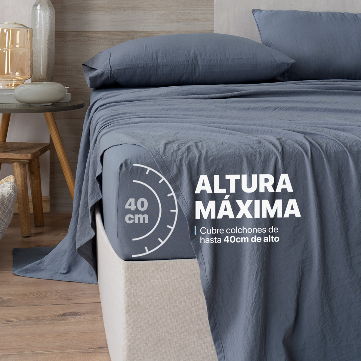 Foto 7 pulgar | Sábana con Acabado Tipo Lino Prelavado Esquimal Matrimonial Azul Ultra Suave