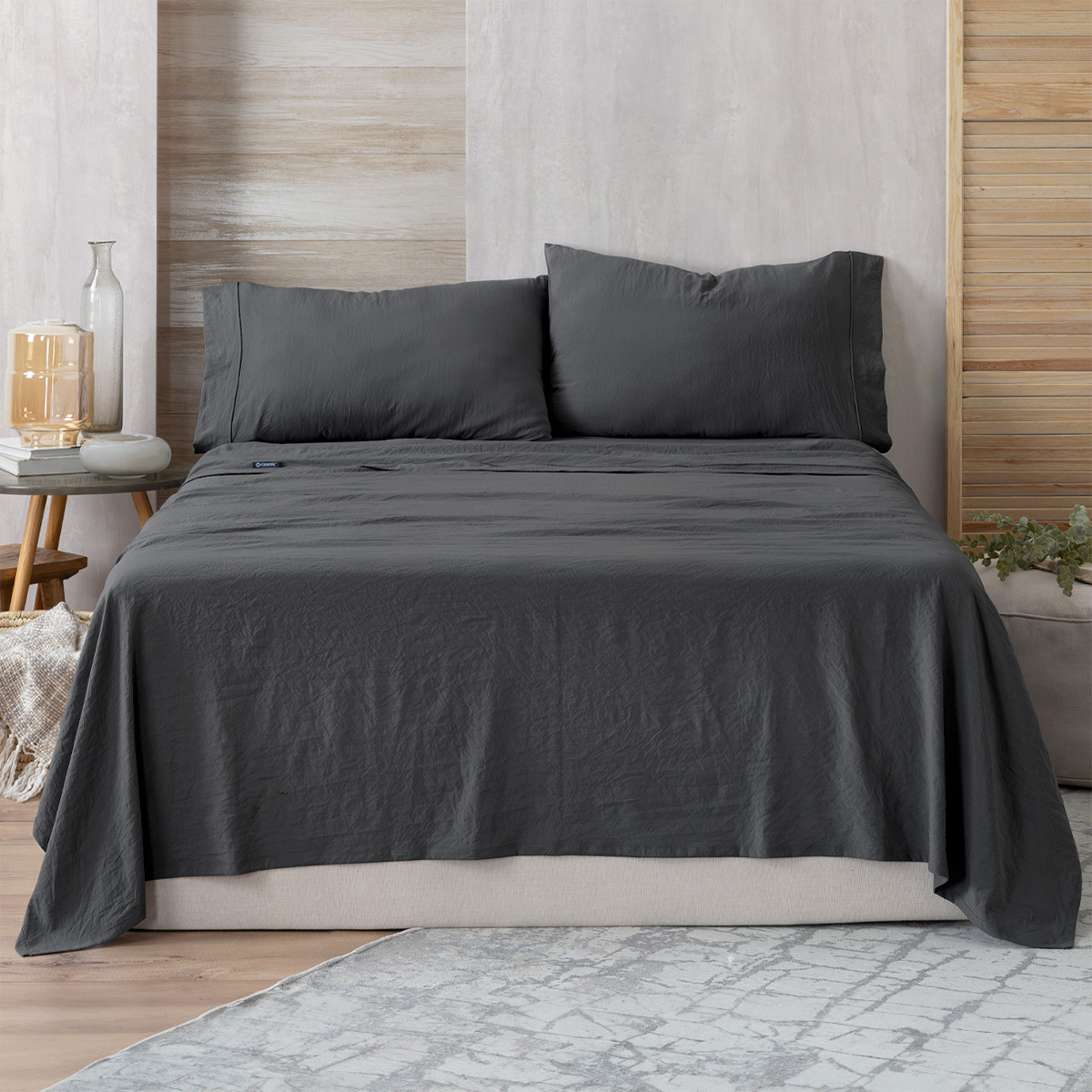Sábana con Acabado Tipo Lino Prelavado Esquimal Matrimonial Negro Ultra Suave