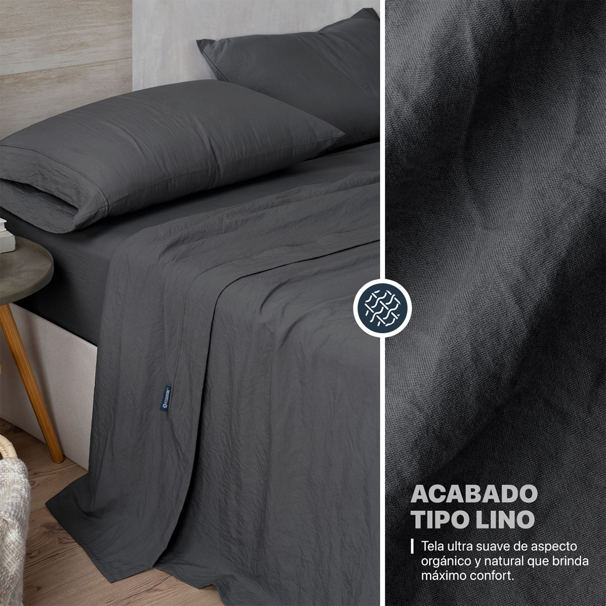 Foto 4 pulgar | Sábana con Acabado Tipo Lino Prelavado Esquimal Matrimonial Negro Ultra Suave