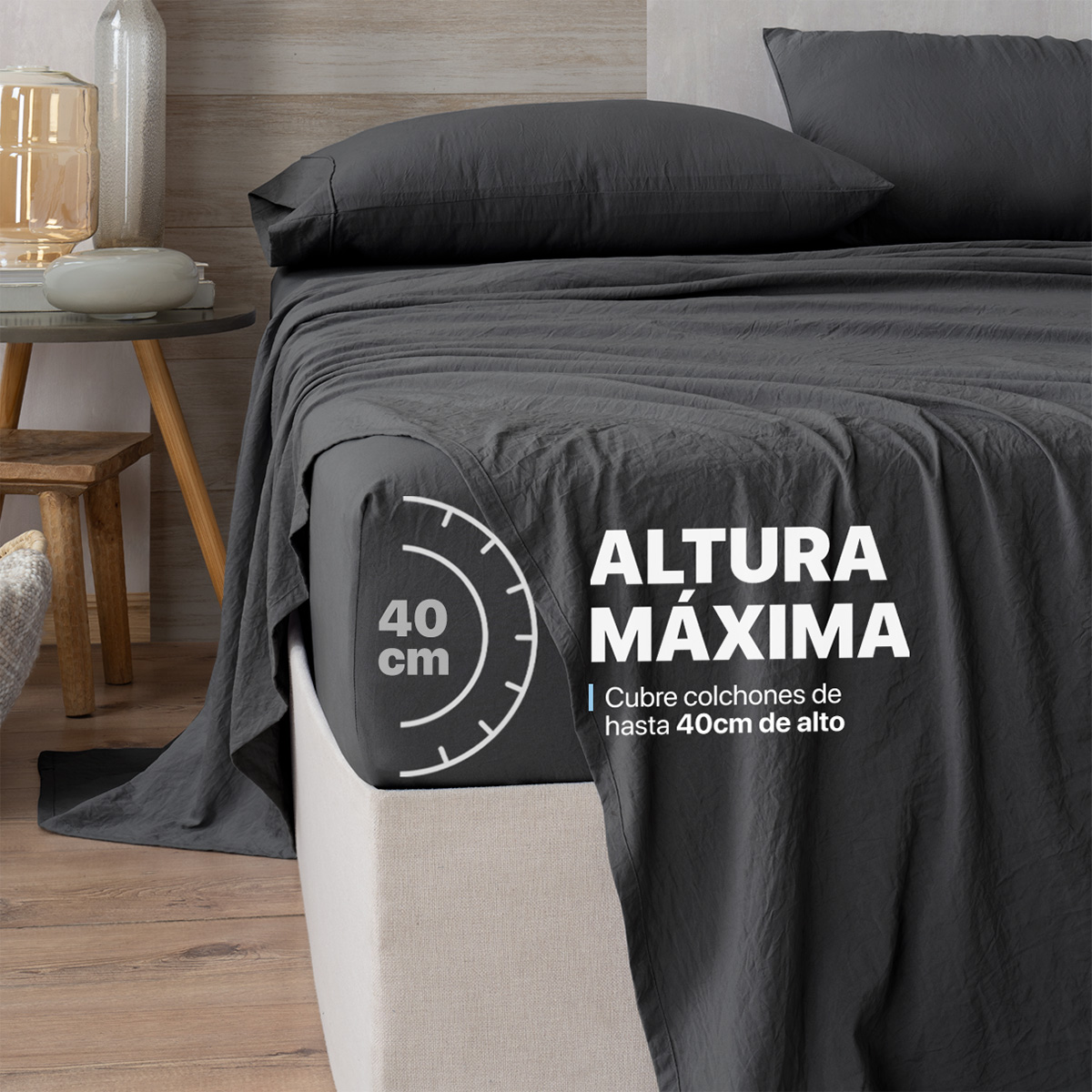 Foto 7 pulgar | Sábana con Acabado Tipo Lino Prelavado Esquimal Matrimonial Negro Ultra Suave