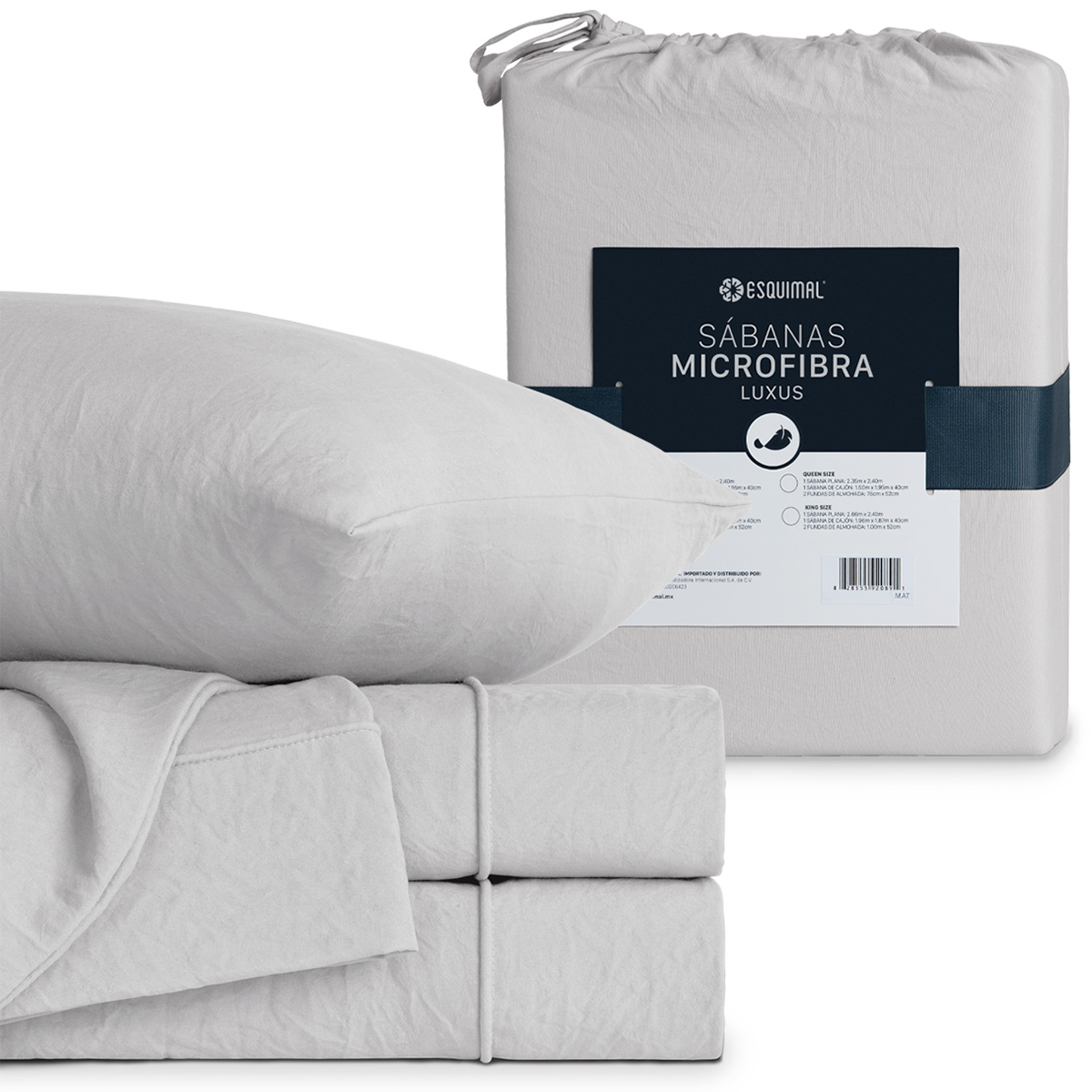 Foto 2 | Sábana con Acabado Tipo Lino Prelavado Esquimal Queen Size Gris Claro Ultra Suave