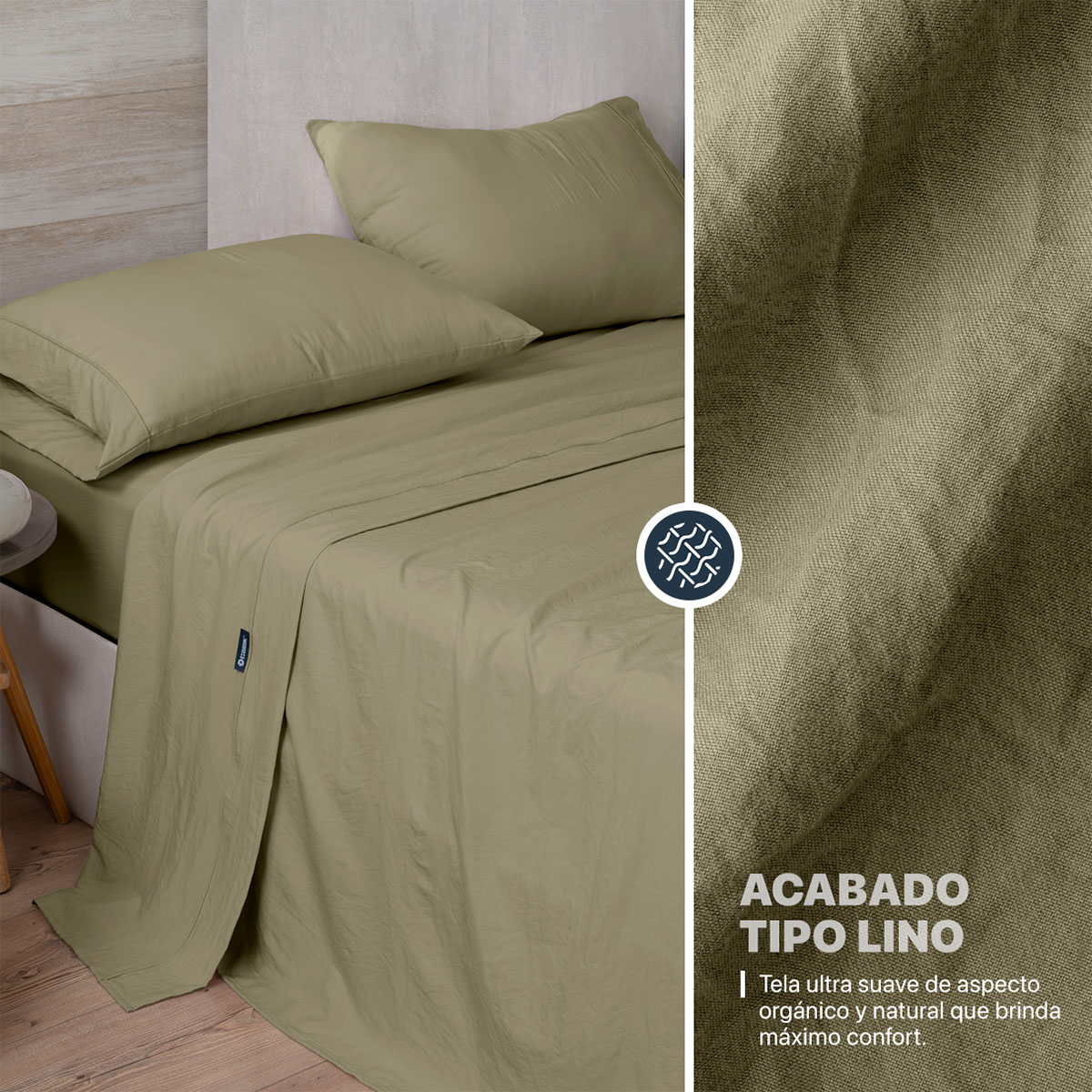 Foto 4 pulgar | Sábana con Acabado Tipo Lino Prelavado Esquimal King Size Verde Ultra Suave