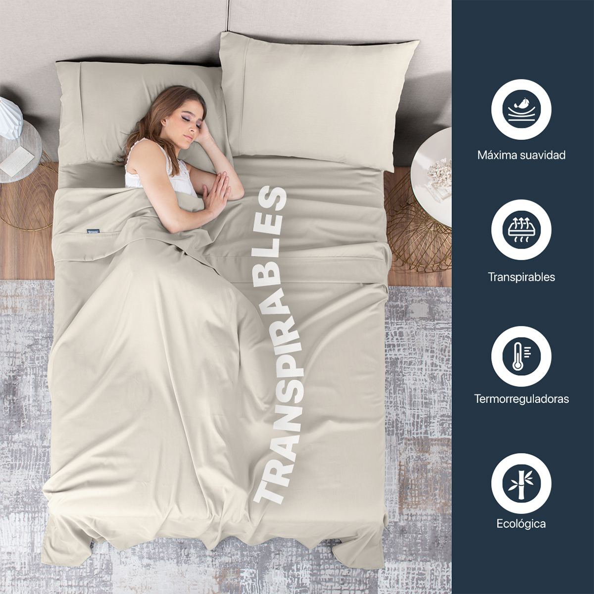 Foto 6 pulgar | Sábana de Bambú Real Textil Queen Size Beige Ultra Suave