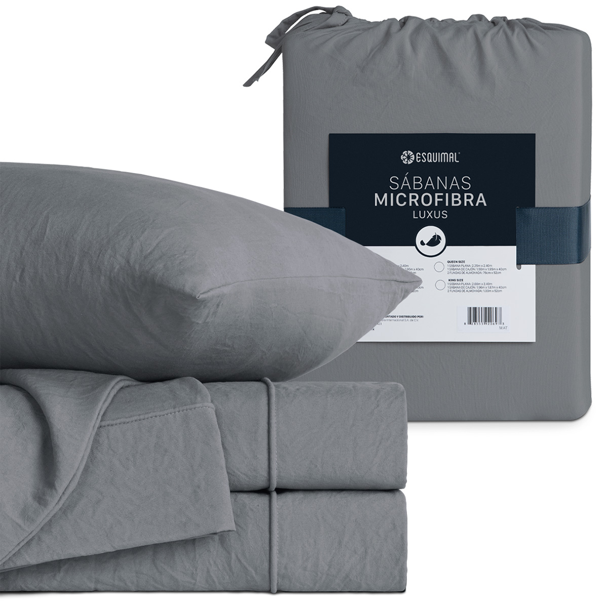Foto 3 pulgar | Sábana con Acabado Tipo Lino Prelavado Esquimal Matrimonial Gris Ultra Suave