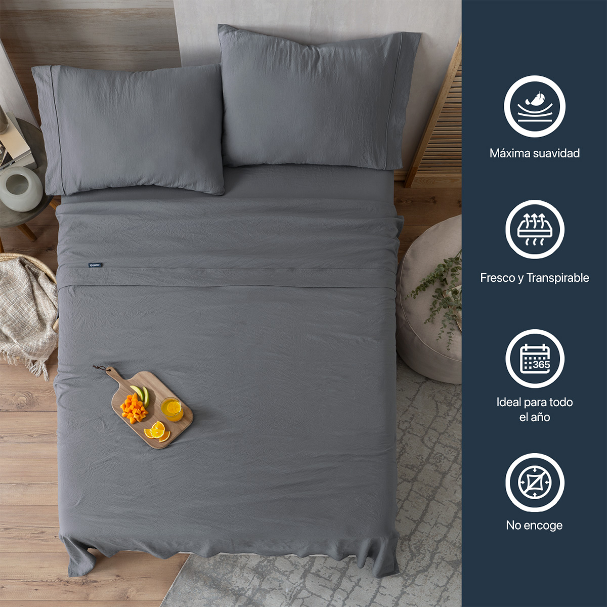 Foto 5 | Sábana con Acabado Tipo Lino Prelavado Esquimal Matrimonial Gris Ultra Suave