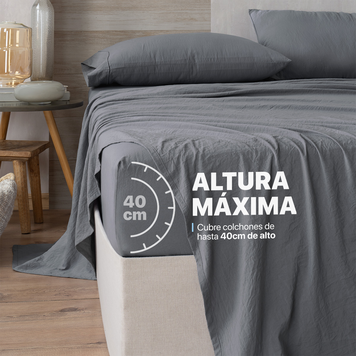 Foto 7 pulgar | Sábana con Acabado Tipo Lino Prelavado Esquimal Matrimonial Gris Ultra Suave