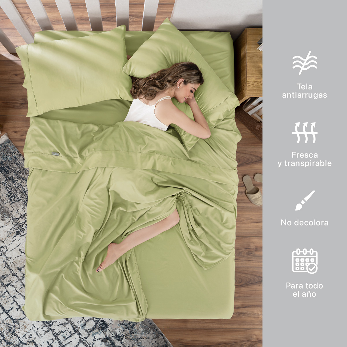 Foto 6 | Sábana Microfibra Real Textil Verde Queen Size