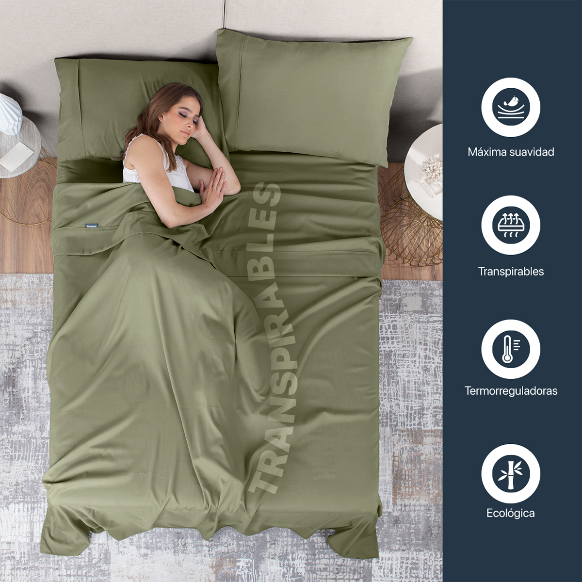 Foto 6 pulgar | Sábana de Bambú Real Textil Queen Size Verde Olivo Ultra Suave