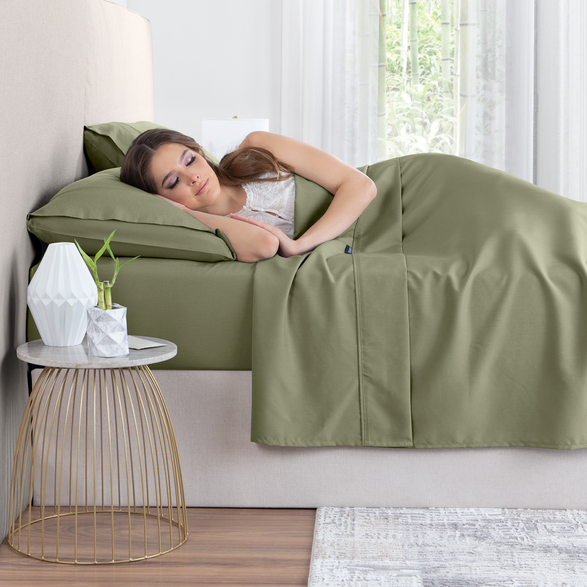 Foto 9 pulgar | Sábana de Bambú Real Textil Queen Size Verde Olivo Ultra Suave
