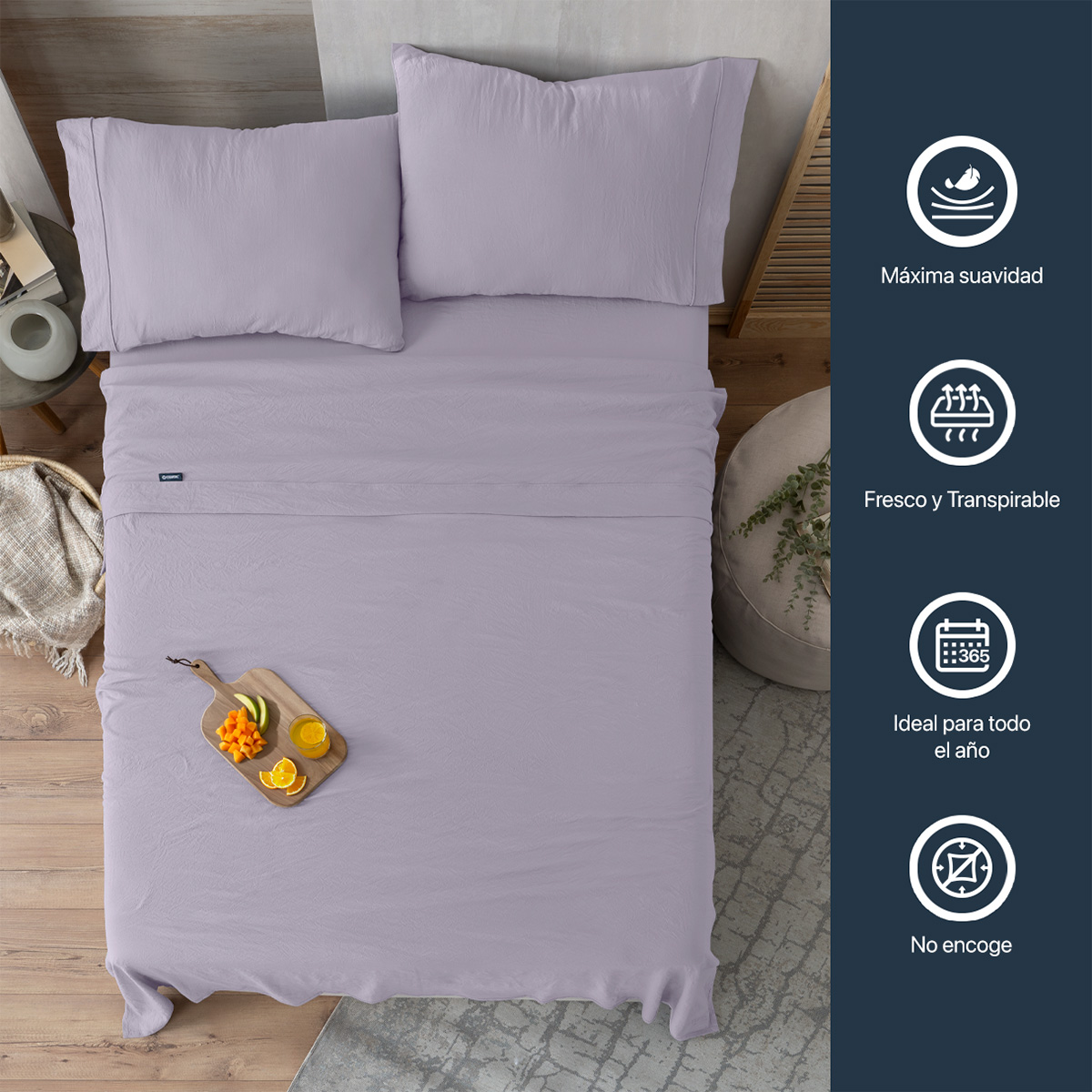 Foto 5 | Sábana con Acabado Tipo Lino Prelavado Esquimal Queen Size Lila Ultra Suave