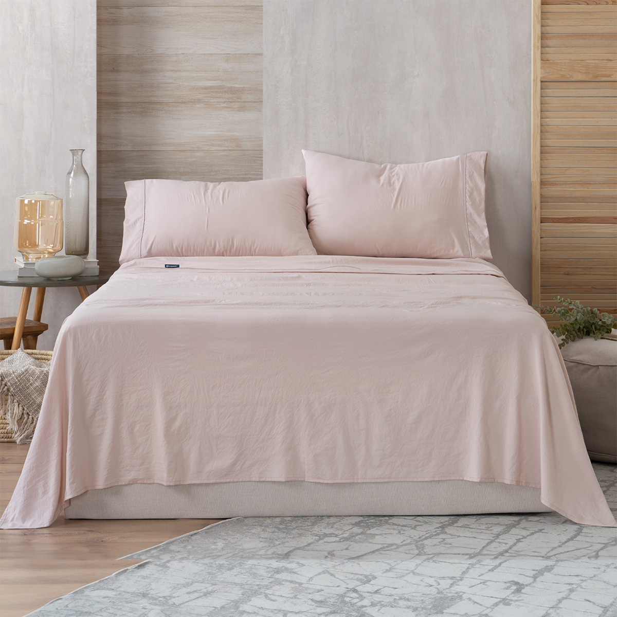 Foto 1 | Sábana con Acabado Tipo Lino Prelavado Esquimal Matrimonial Rosa Claro Ultra Suave
