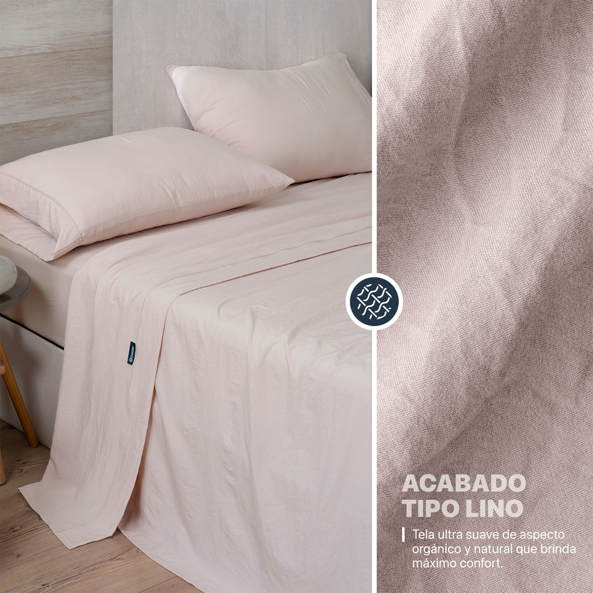 Foto 4 pulgar | Sábana con Acabado Tipo Lino Prelavado Esquimal Matrimonial Rosa Claro Ultra Suave