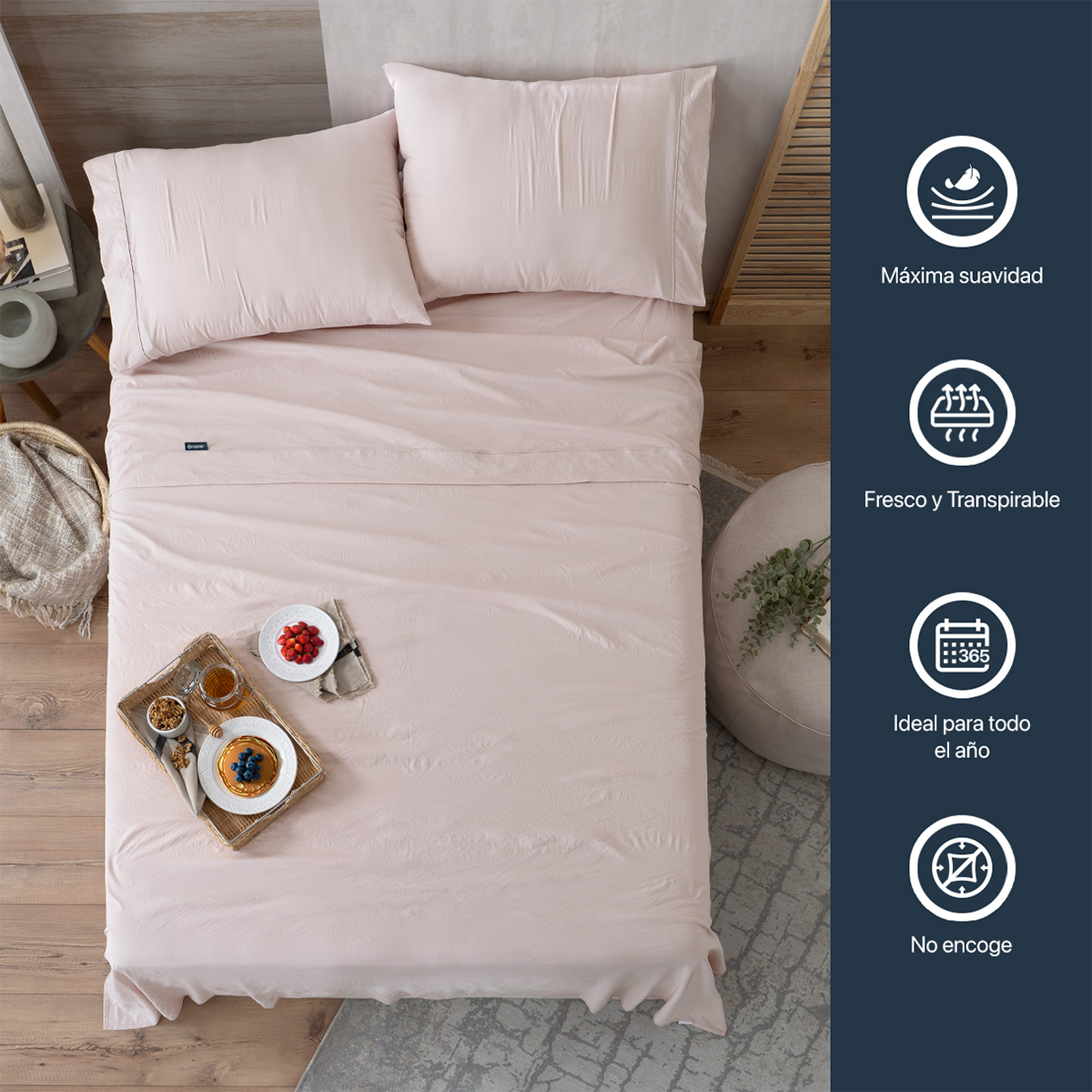 Foto 6 pulgar | Sábana con Acabado Tipo Lino Prelavado Esquimal Matrimonial Rosa Claro Ultra Suave