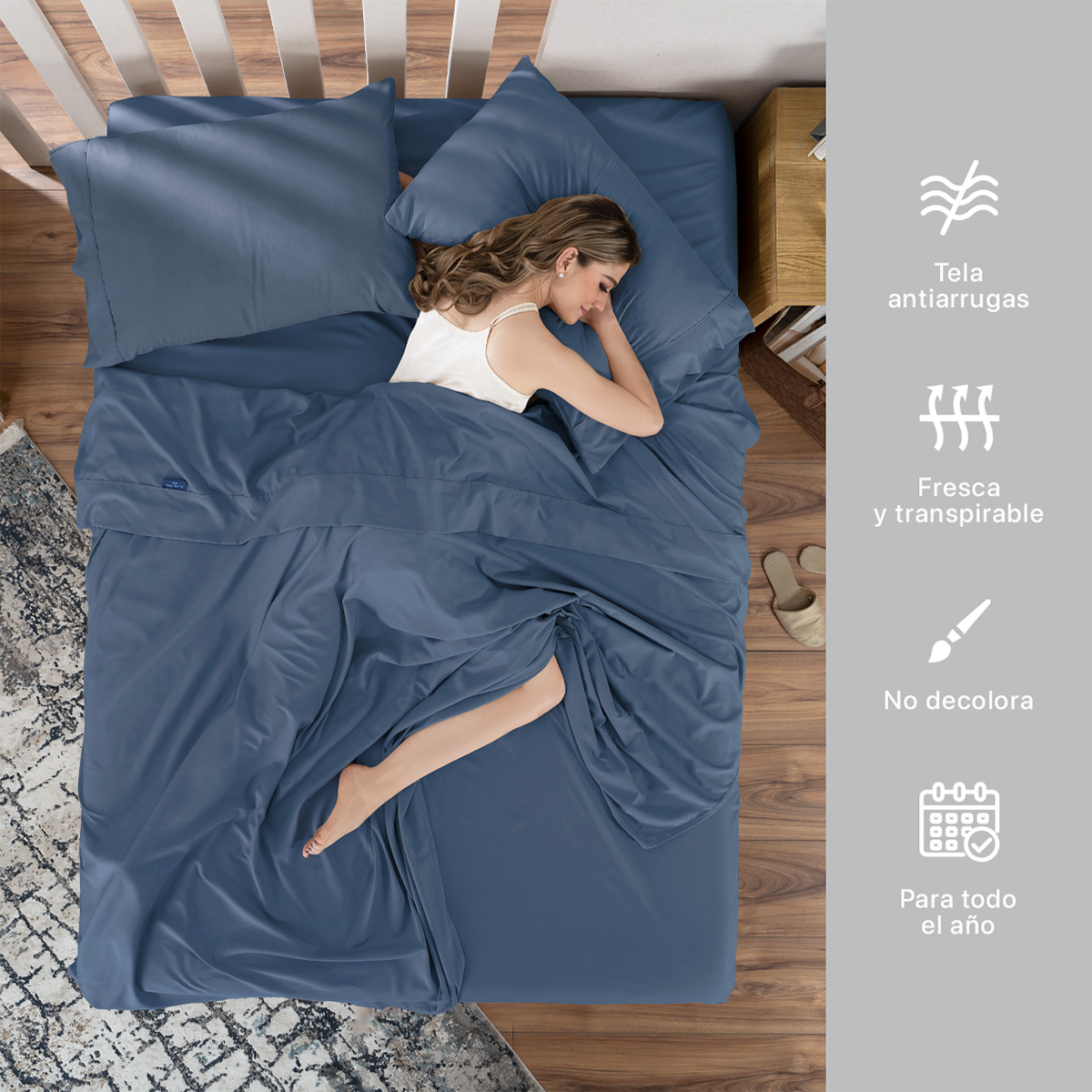 Foto 6 | Sábana Microfibra Real Textil Azul Marino King Size
