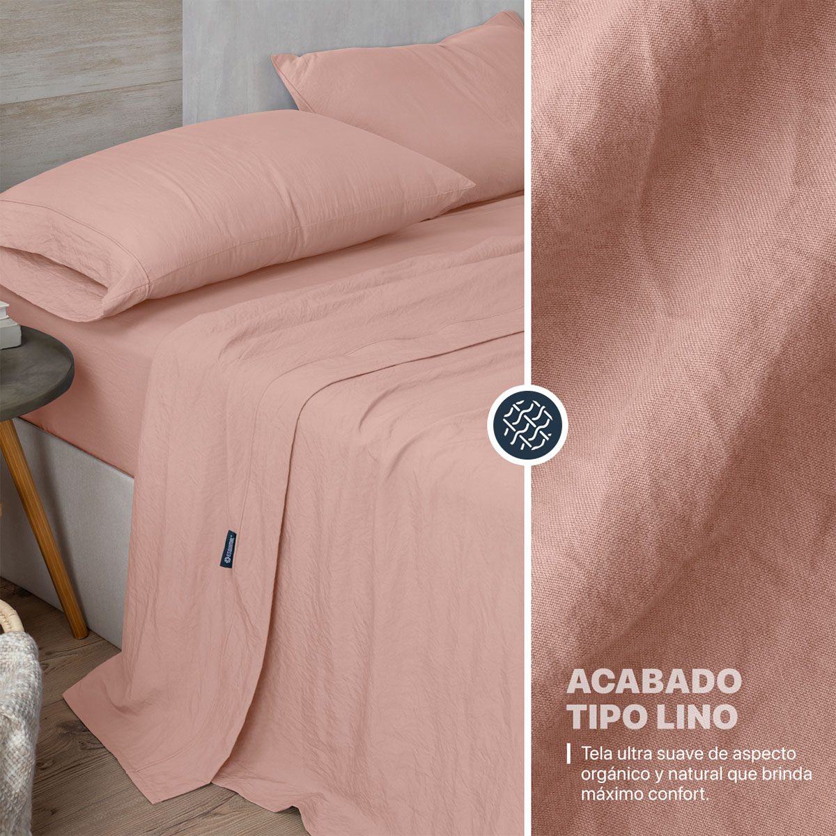 Foto 4 pulgar | Sábana con Acabado Tipo Lino Prelavado Esquimal Matrimonial Rosa Ultra Suave
