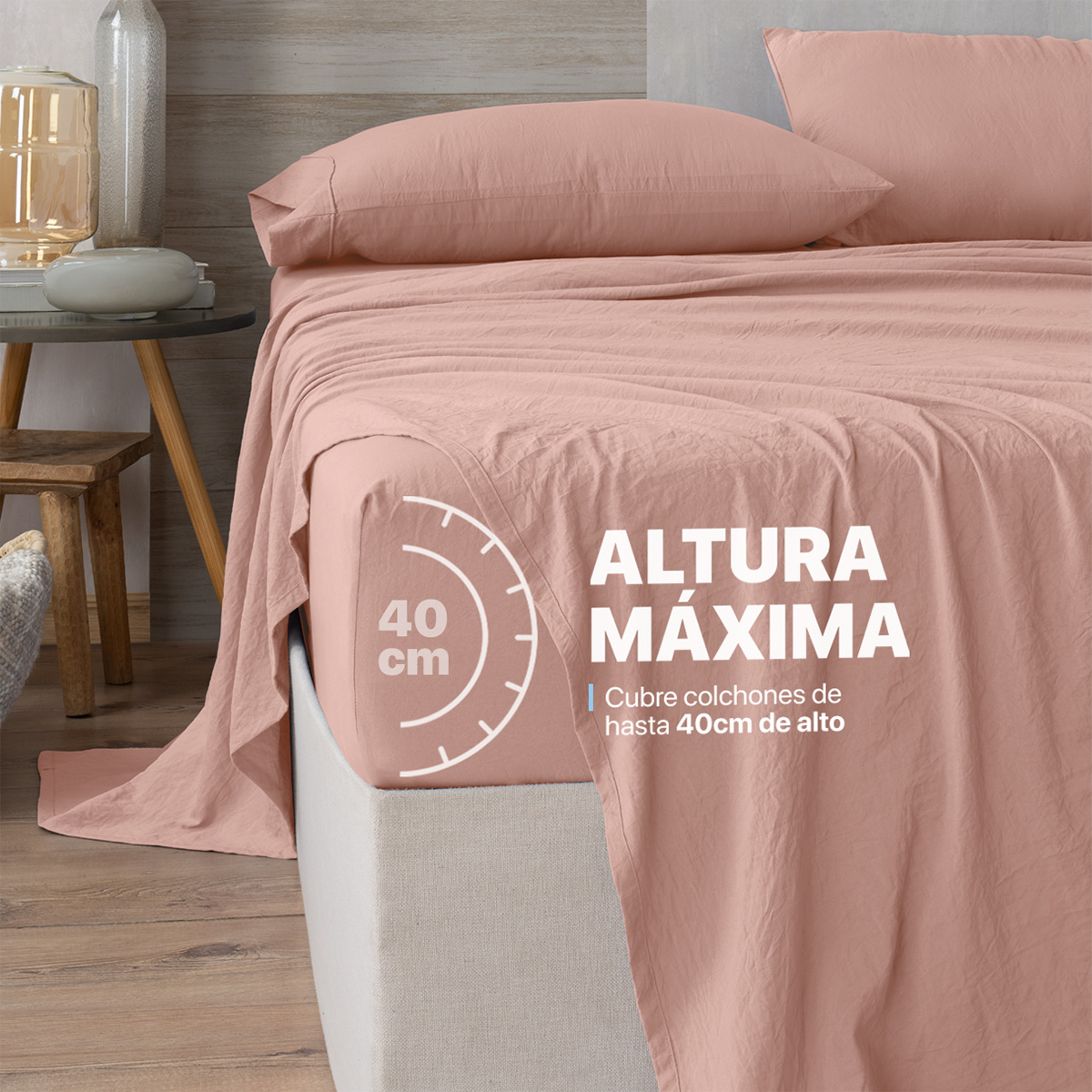 Foto 7 pulgar | Sábana con Acabado Tipo Lino Prelavado Esquimal Matrimonial Rosa Ultra Suave