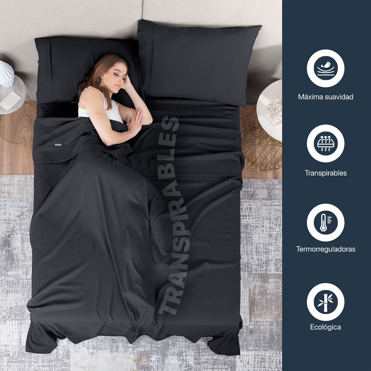 Foto 6 pulgar | Sábana de Bambú Real Textil Queen Size Negro Ultra Suave