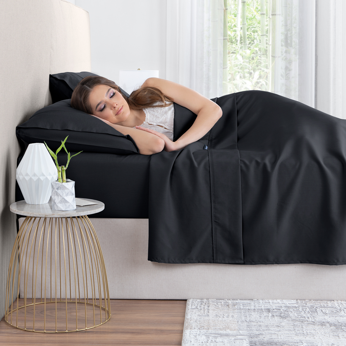 Foto 9 pulgar | Sábana de Bambú Real Textil Queen Size Negro Ultra Suave