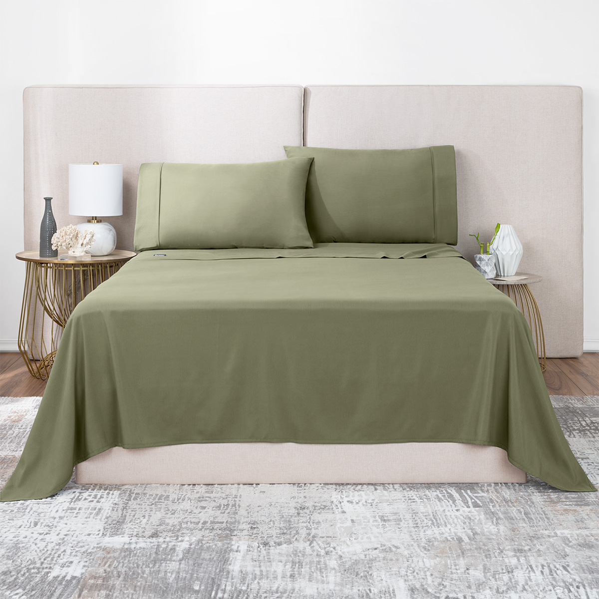 Sábana de Bambú Real Textil Individual Verde Olivo Ultra Suave