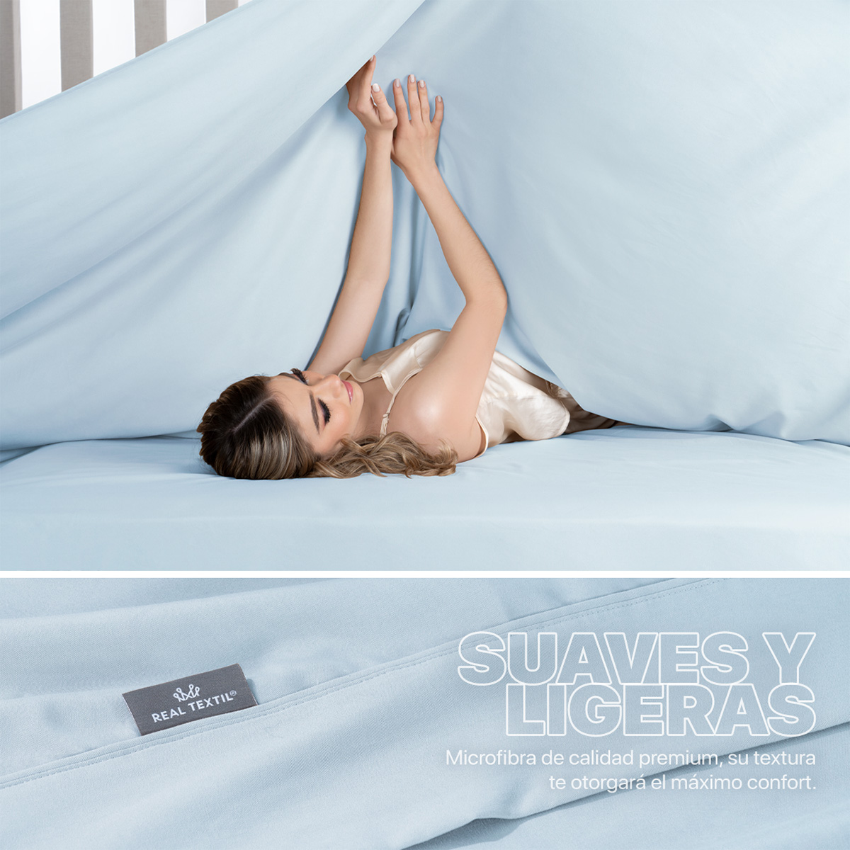 Foto 4 pulgar | Sábana Microfibra Real Textil Azul Queen Size