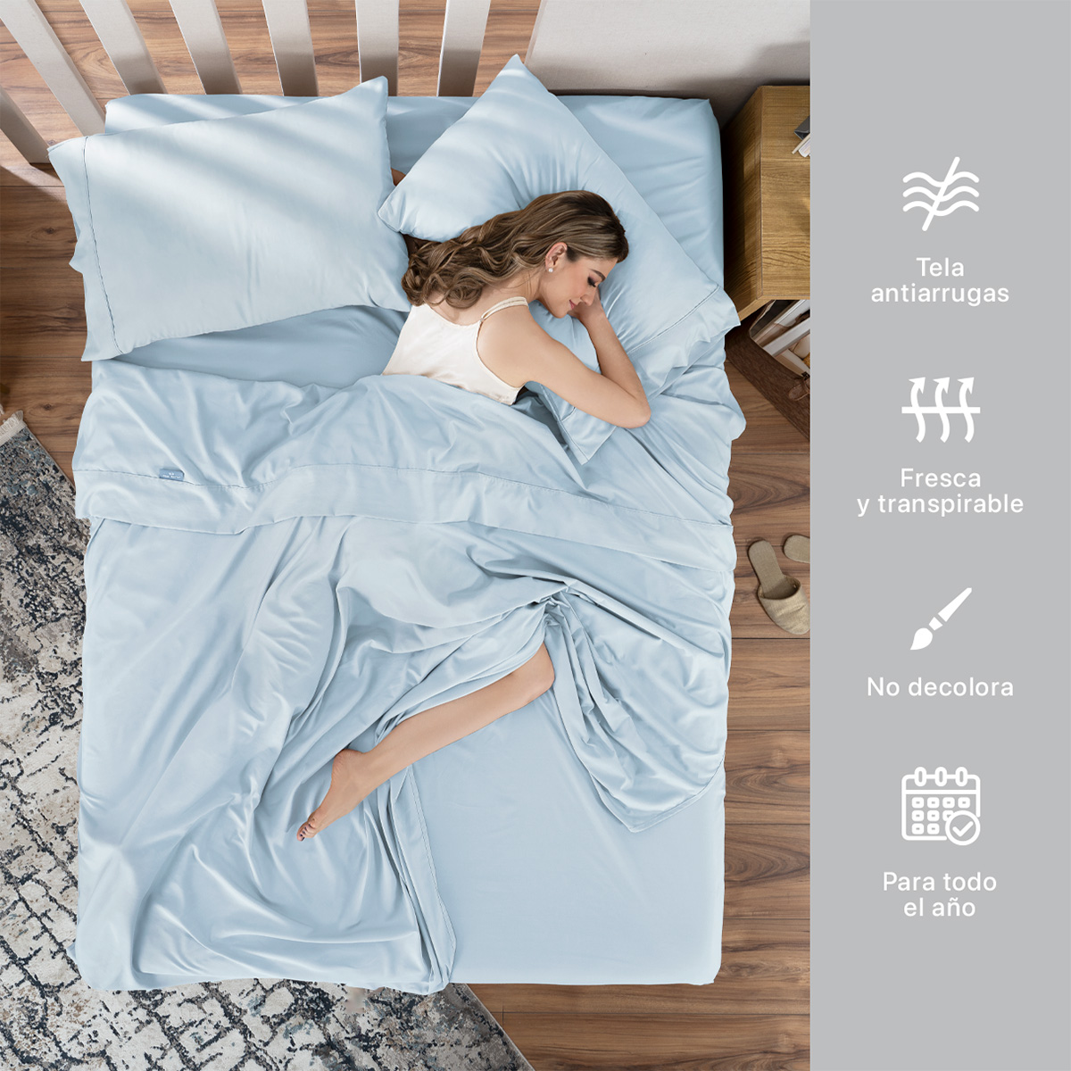 Foto 6 | Sábana Microfibra Real Textil Azul Queen Size