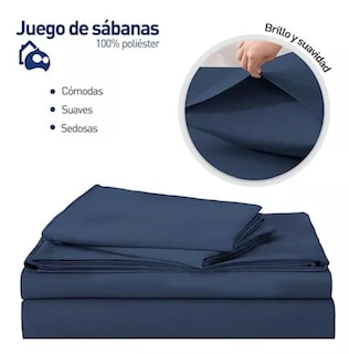 Foto 2 | Juego De Sabanas Queen Size 100% Poliéster Microfibra 4 Pzs Color Azul Obscuro T