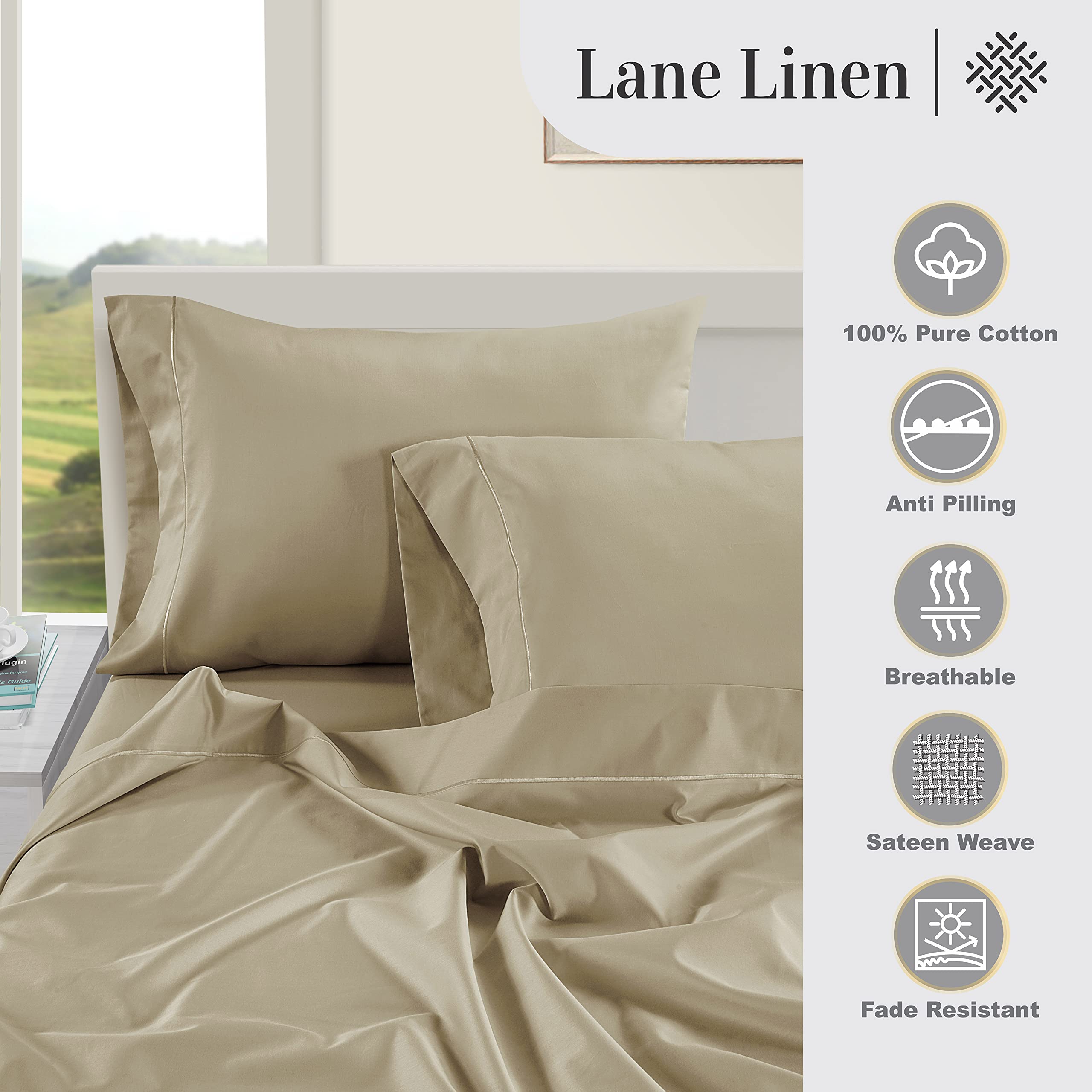 Foto 5 | Sábanas Lane Linen, 100% Algodón Egipcio, 1000 Hilos, Cal King - Venta Internacional.