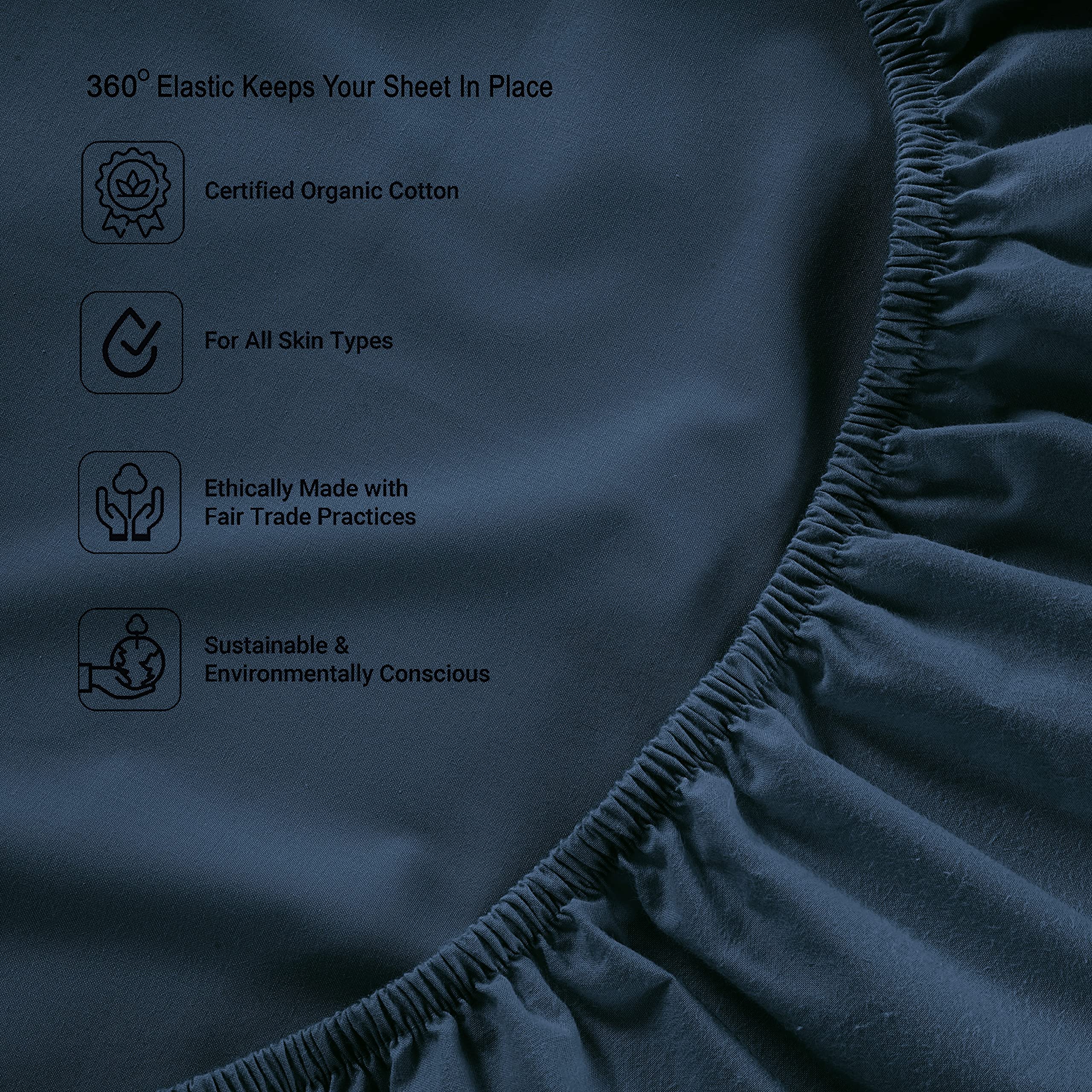 Foto 5 | Sábana Bajera Lane Linen King Size, 100% Algodón Orgánico, Azul Marino - Venta Internacional.