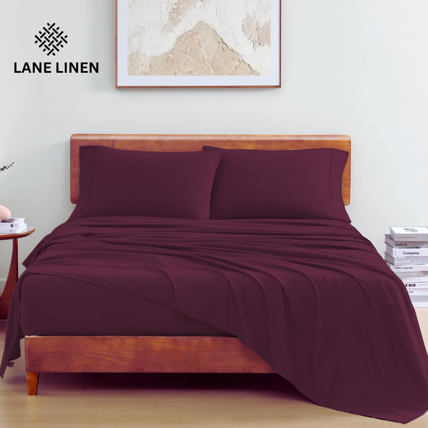 Foto 2 | Juego De Sábanas Lane Linen 100% Algodón Orgánico Tamaño King Windsor Wine - Venta Internacional.