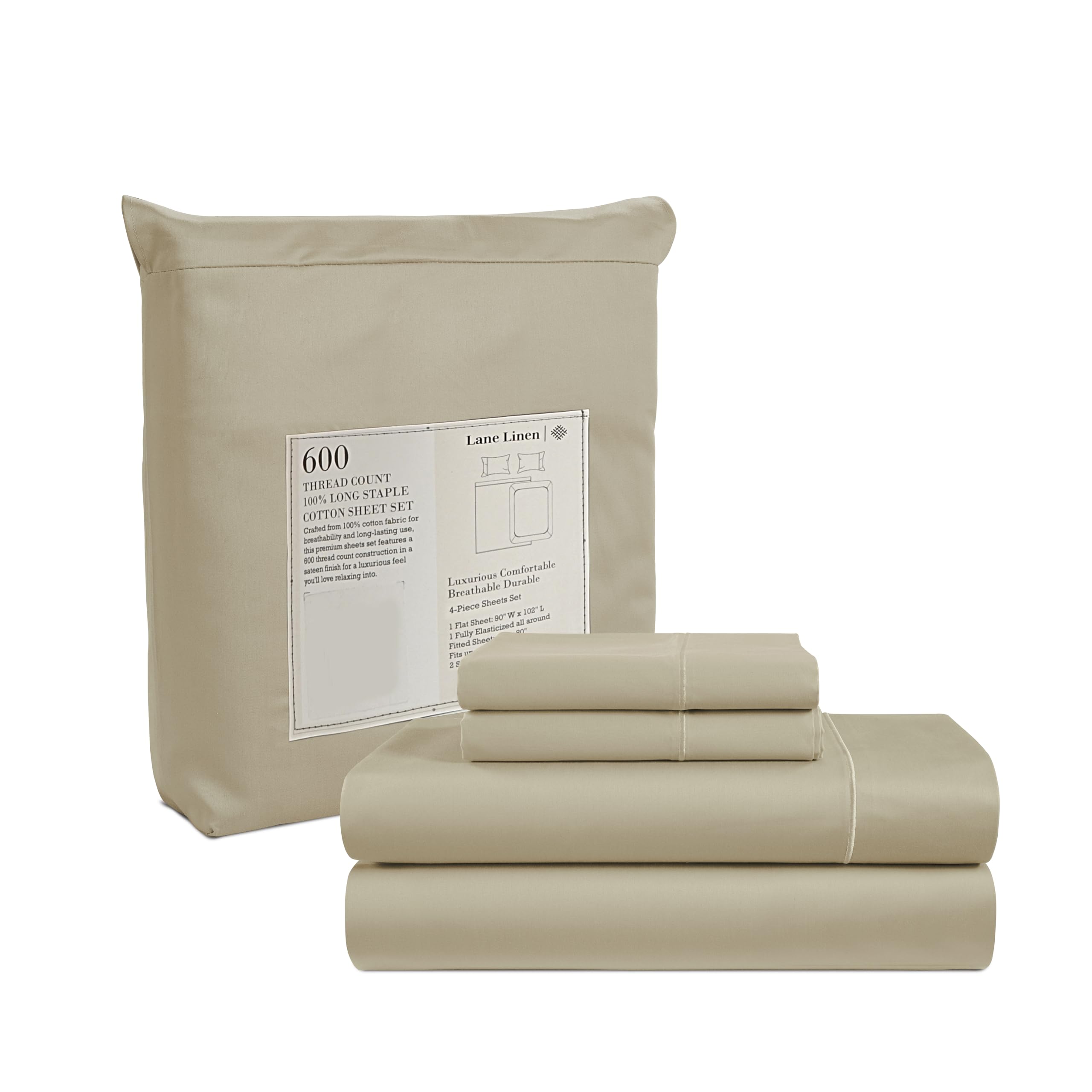Juego De Sábanas Lane Linen 600 Hilos, Tamaño Queen, 100% Satén De Algodón - Venta Internacional.