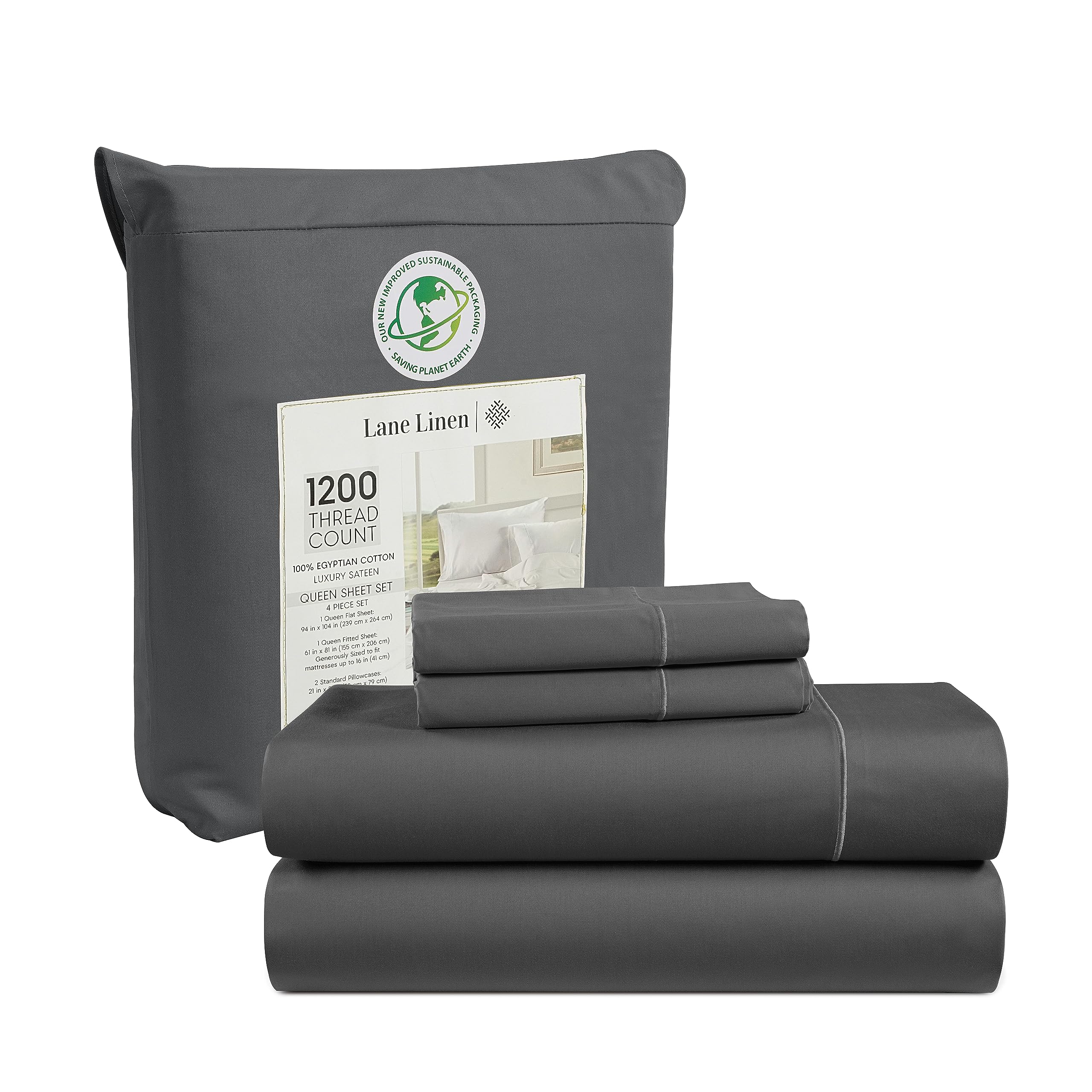 Juego De Sábanas Lane Linen, 100% Algodón Egipcio, 1200 Hilos, Tamaño Completo - Venta Internacional.