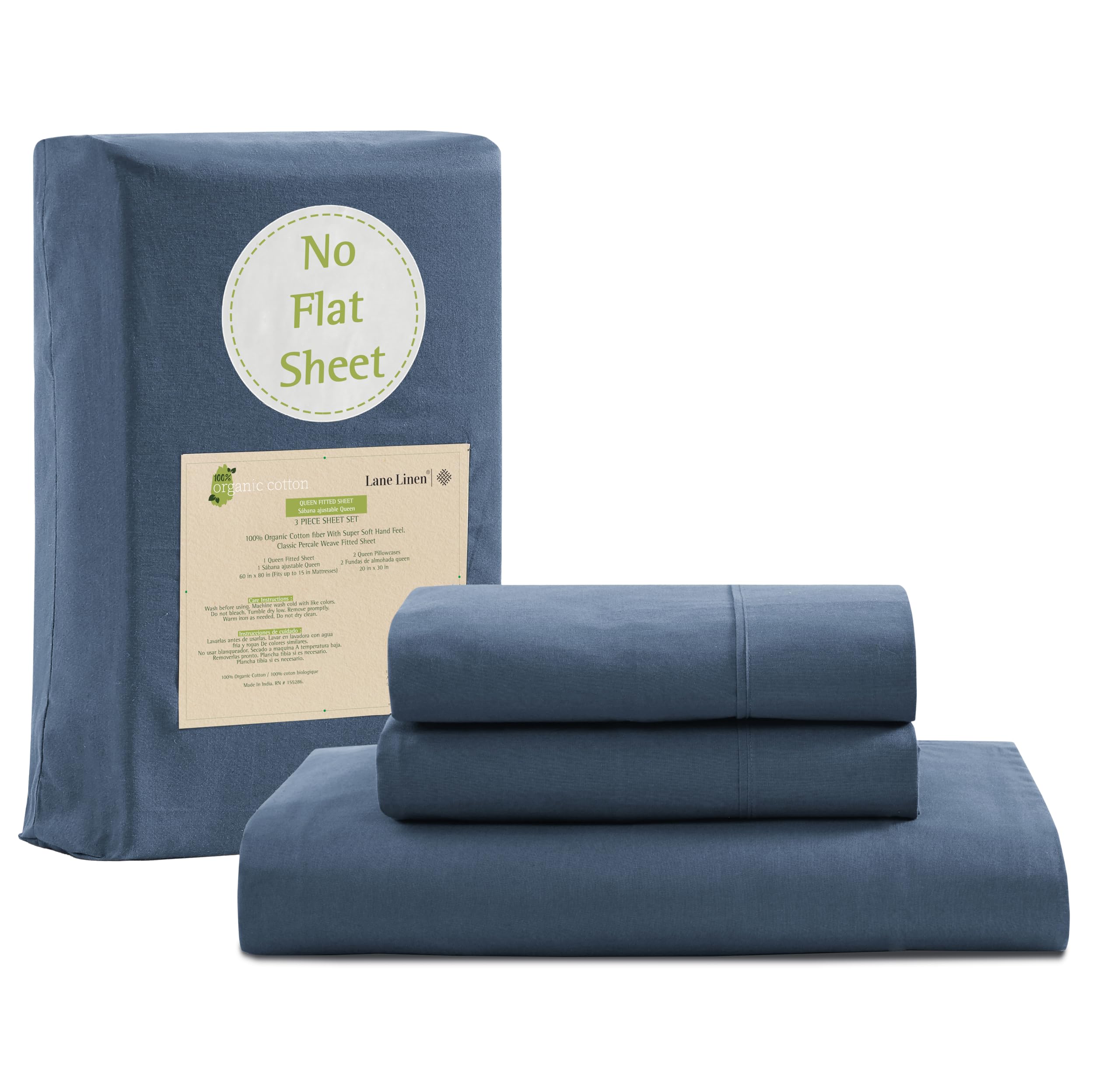 Juego De Sábanas Ajustables Lane Linen Tamaño Queen, 100% Algodón Orgánico - Venta Internacional.
