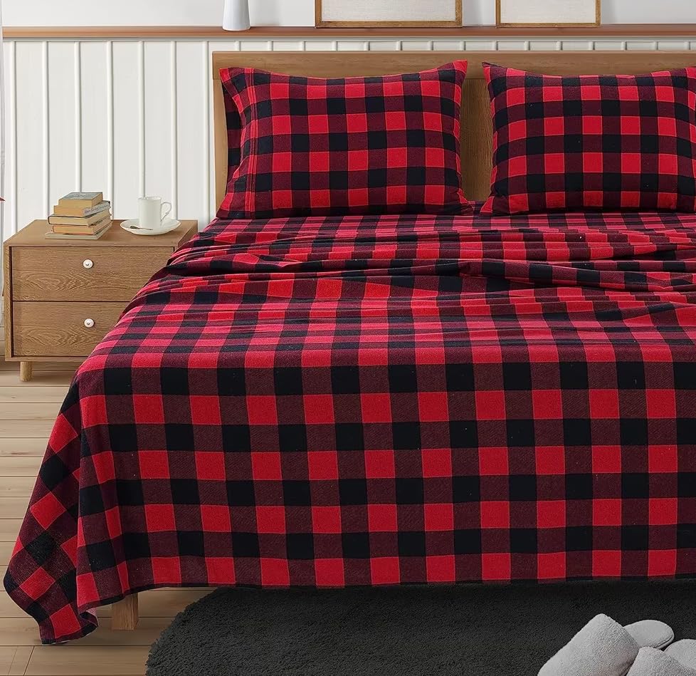 Juego De Sábanas De Franela Lane Linen, 100% Algodón, Tamaño Queen, Rojo - Venta Internacional.