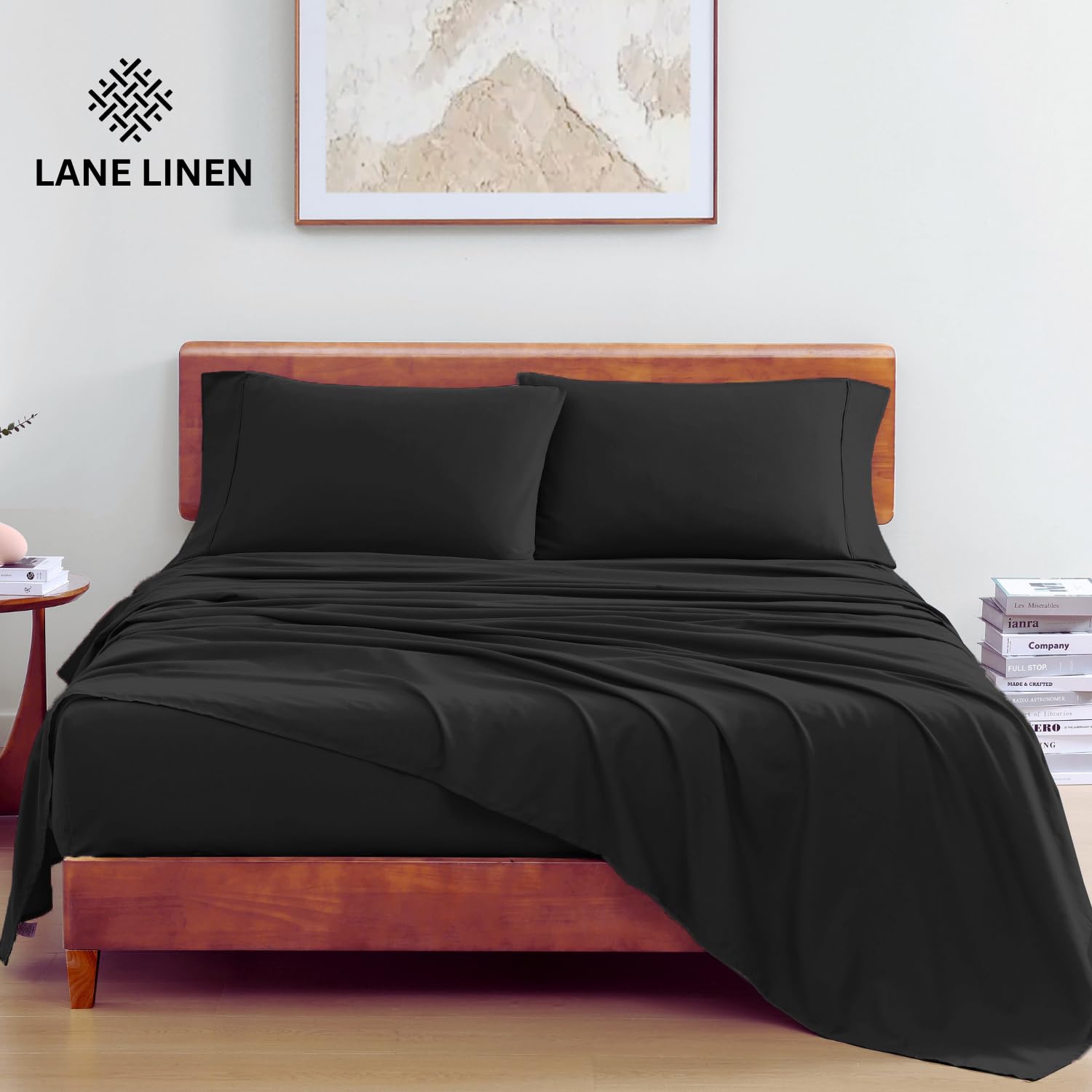 Foto 2 | Juego De Sábanas Lane Linen, 100% Algodón Orgánico, Tamaño Completo, Negro - Venta Internacional.