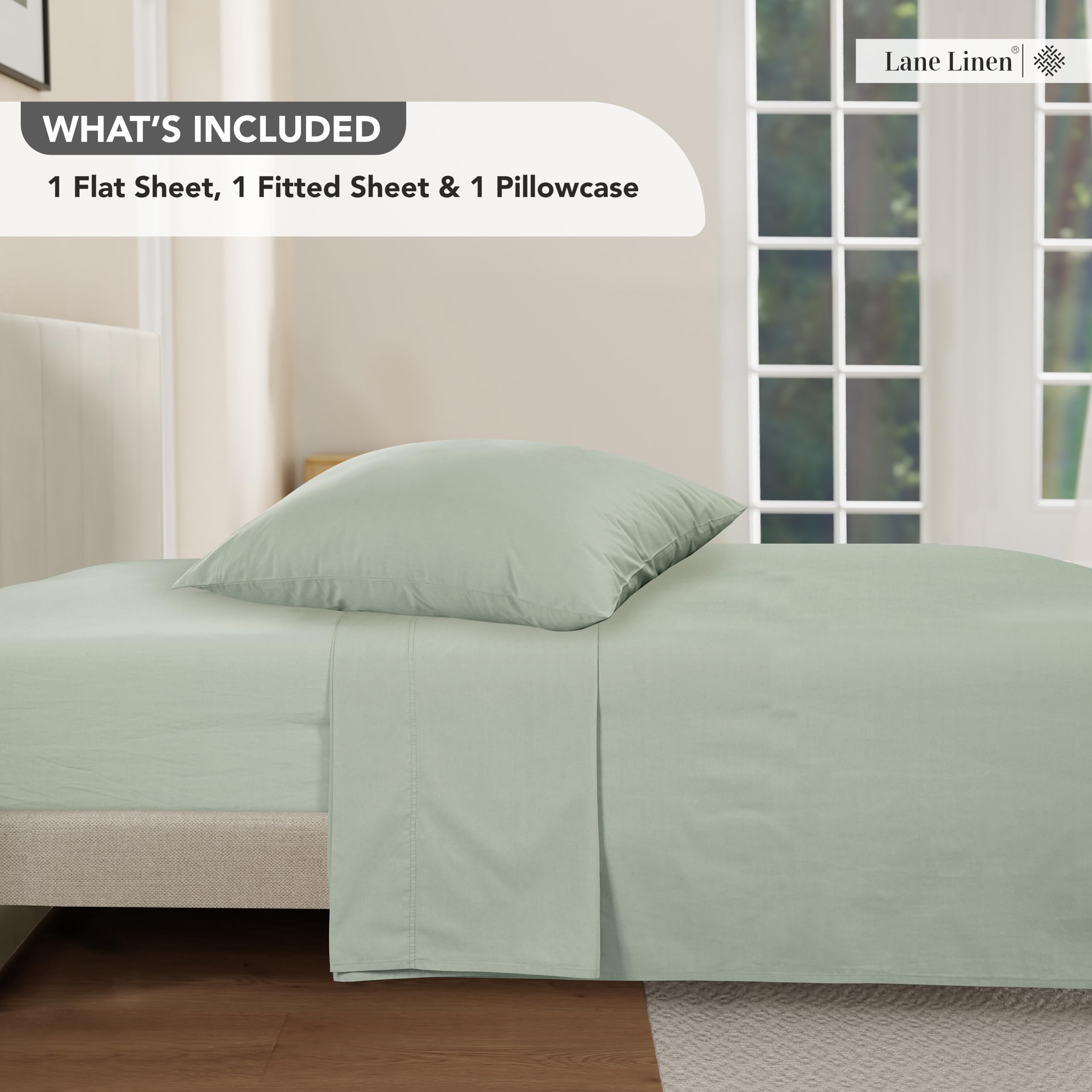 Foto 7 | Sábanas Lane Linen Prelavadas, Tamaño Doble, 100% Algodón - Venta Internacional.
