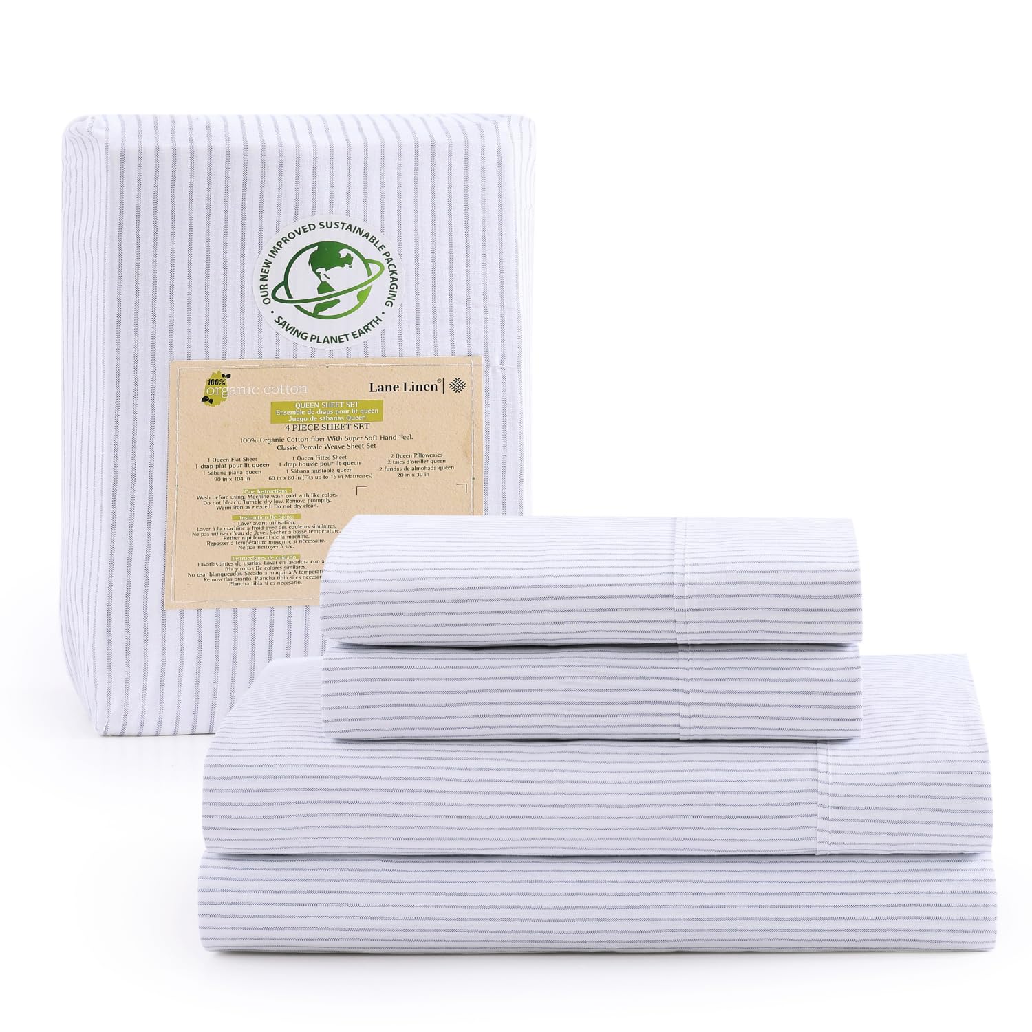 Foto 1 | Juego De Sábanas Lane Linen 100% Algodón Orgánico, Talla Doble - Venta Internacional.