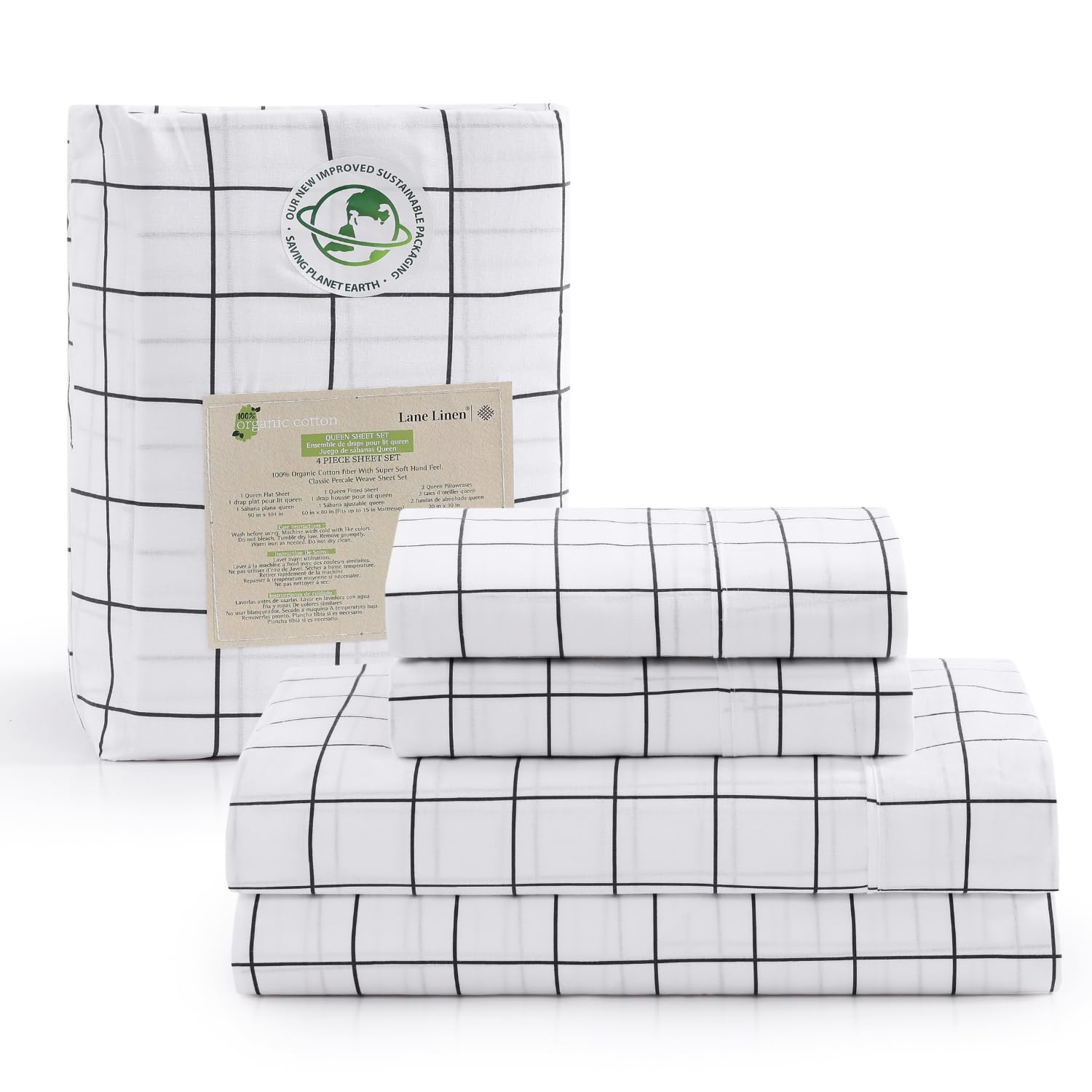 Foto 1 | Juego De Sábanas Lane Linen, 100% Algodón Orgánico, Tamaño King, 4 Unidades - Venta Internacional.