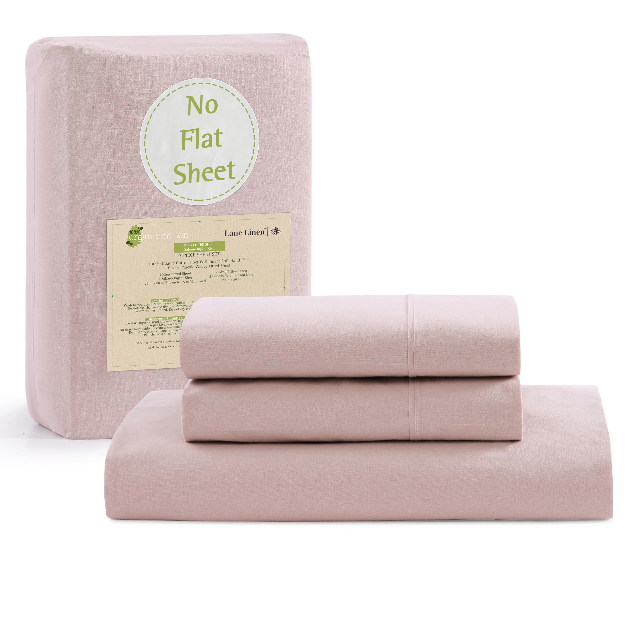Sábana Bajera Lane Linen Tamaño King, 100% Algodón Orgánico, Color Sepia Rosa - Venta Internacional.