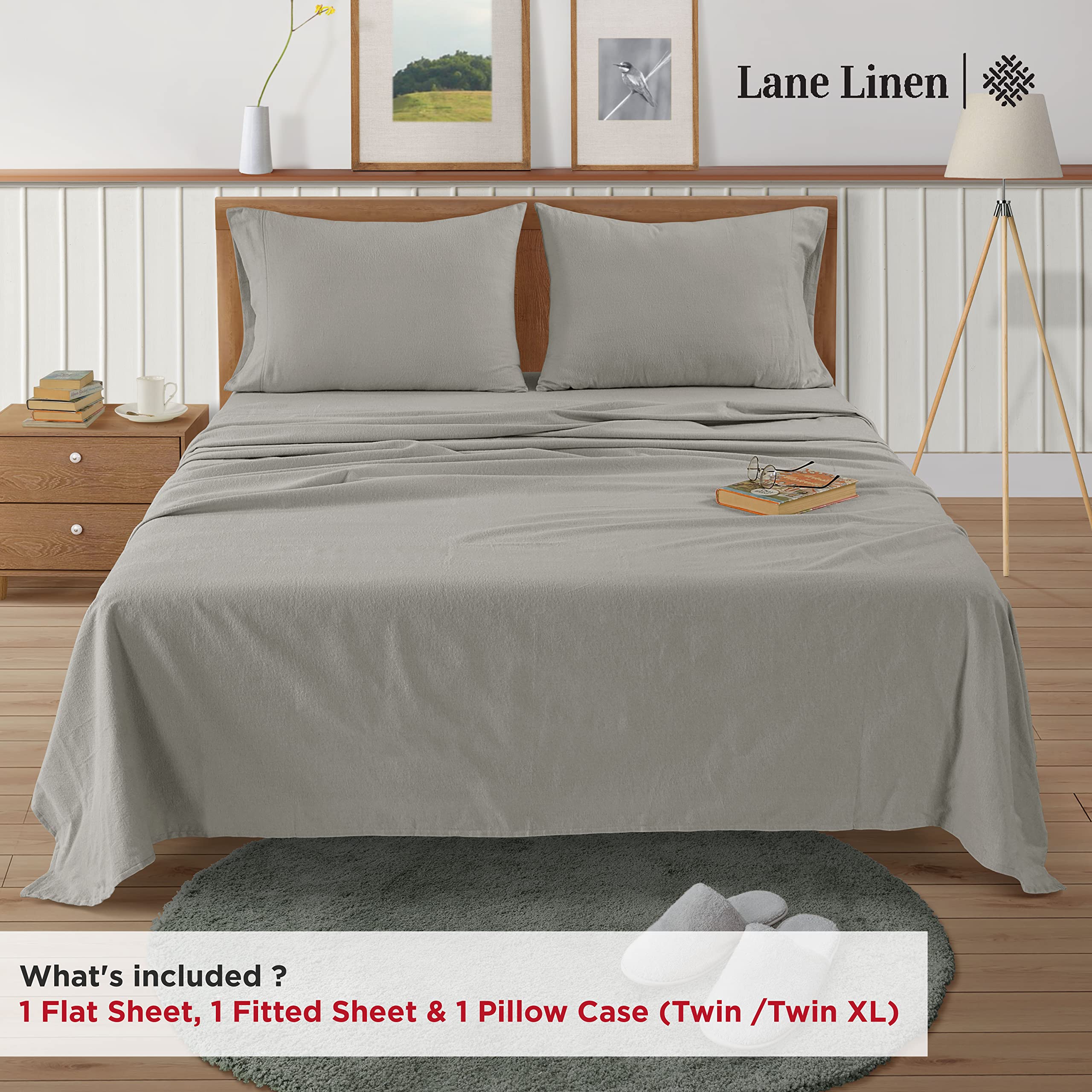 Foto 4 | Juego De Sábanas De Franela Lane Linen, 100% Algodón, Color Plateado - Venta Internacional.