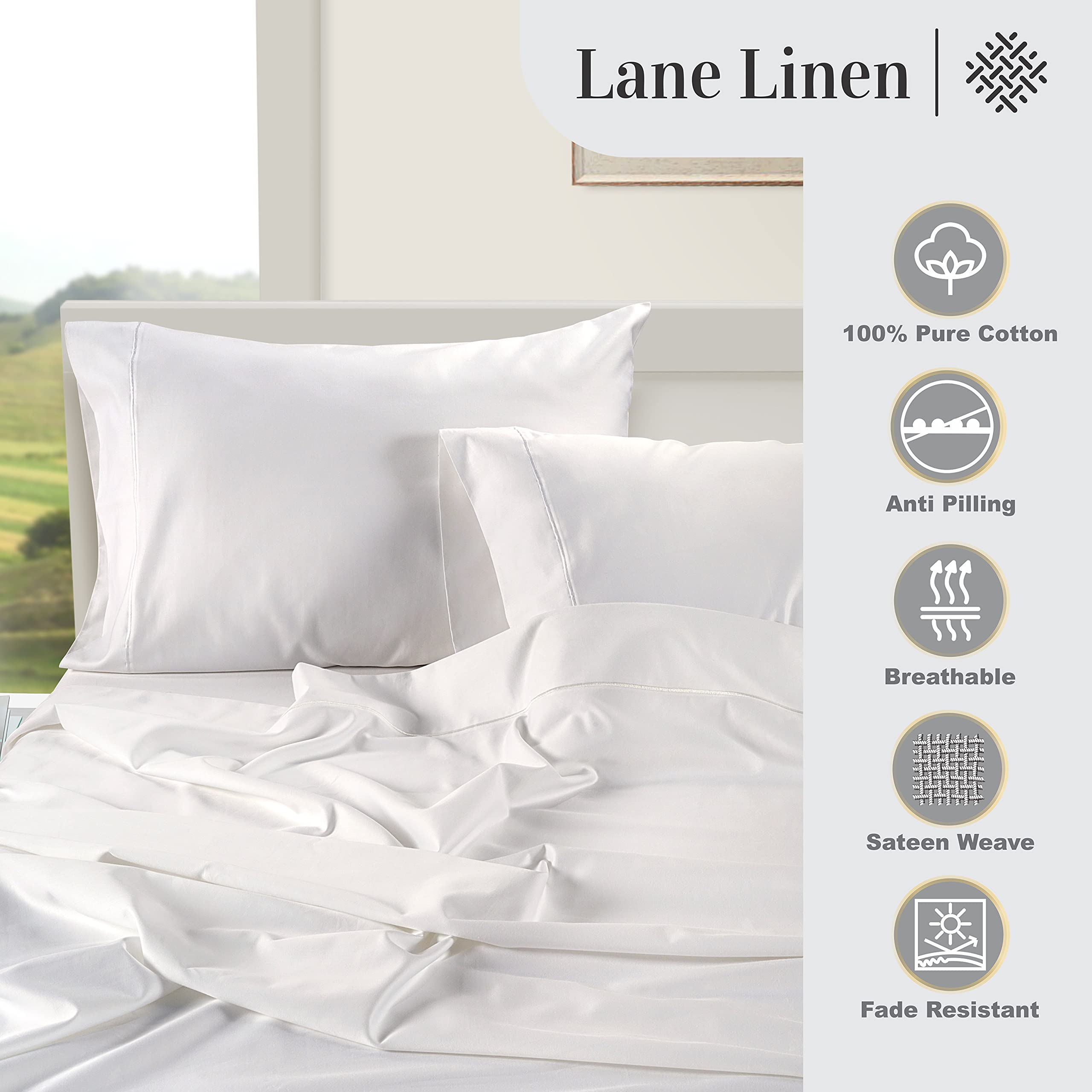 Foto 5 | Juego De Sábanas Lane Linen 100% Algodón Egipcio 1000 Hilos King White - Venta Internacional.