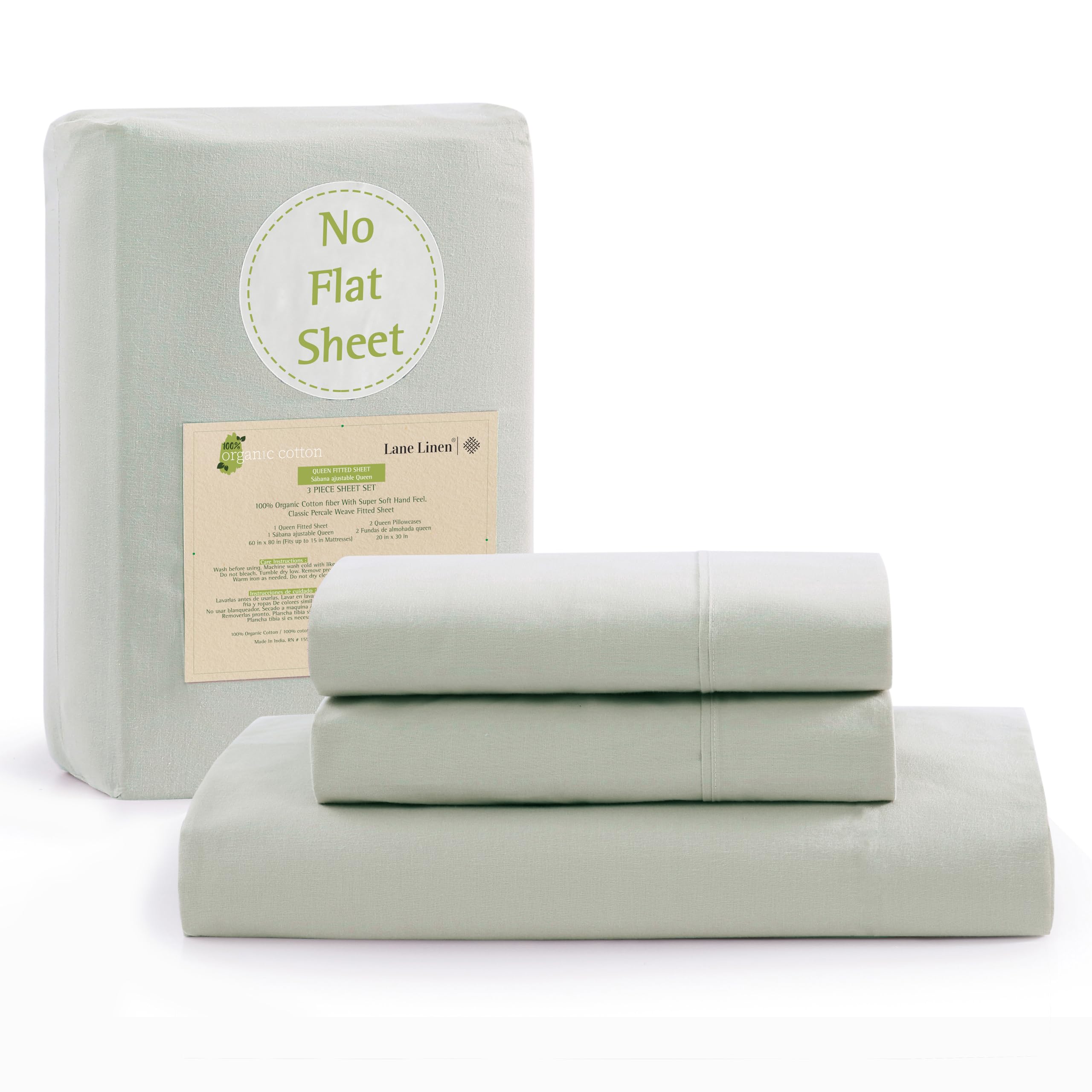 Sábana Bajera Lane Linen Lane Linen Queen, 100% Algodón Orgánico - Venta Internacional.