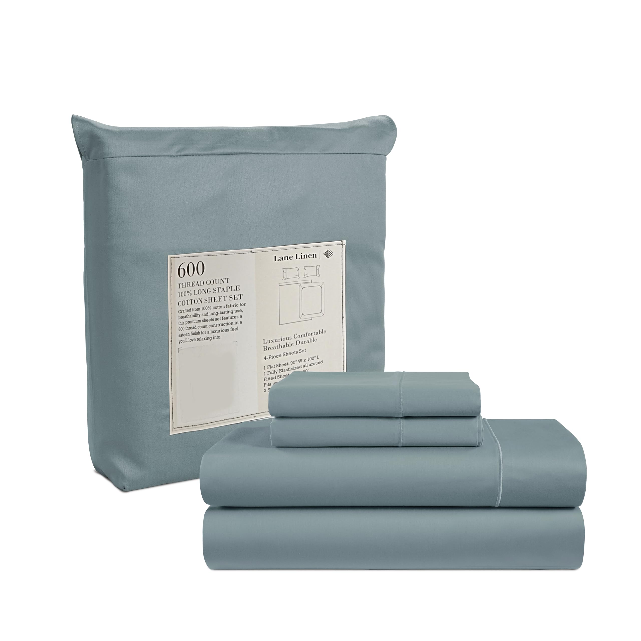 Juego De Sábanas Lane Linen California King 600tc 100% Algodón Azul - Venta Internacional.