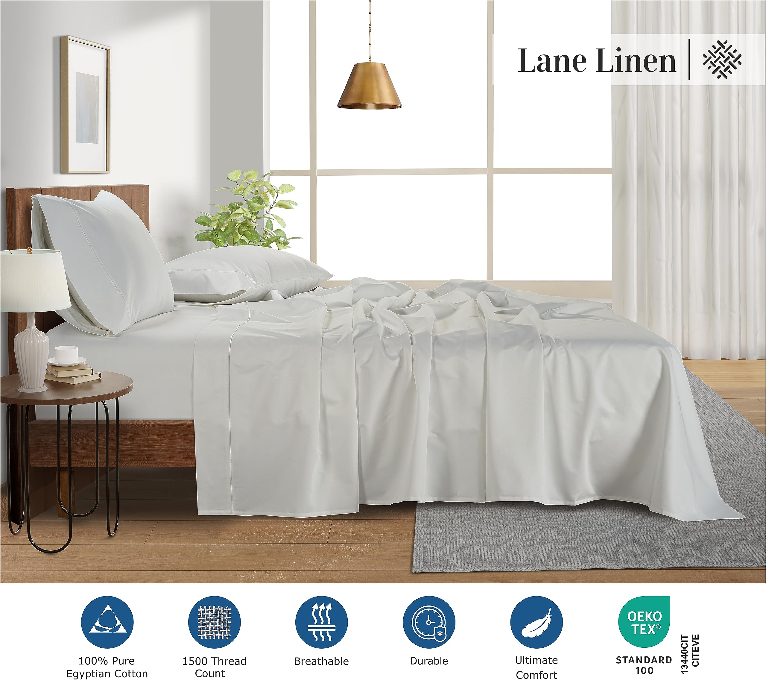 Foto 4 | Juego De Sábanas Lane Linen, 100% Algodón Egipcio, 1500 Hilos, Tamaño Completo - Venta Internacional.