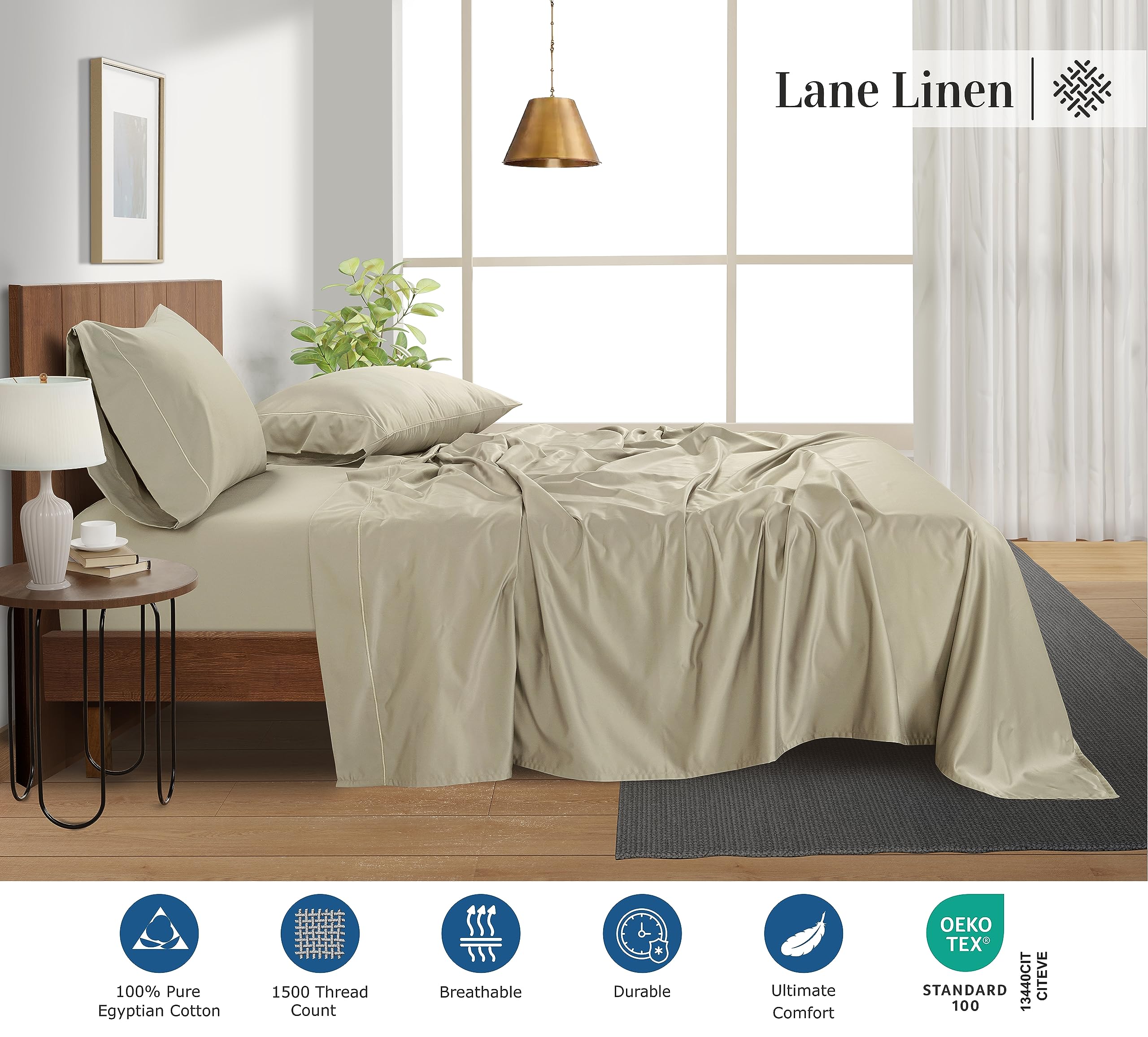 Foto 4 | Juego De Sábanas Lane Linen, 100% Algodón Egipcio, 1500 Hilos, Tamaño Completo - Venta Internacional.