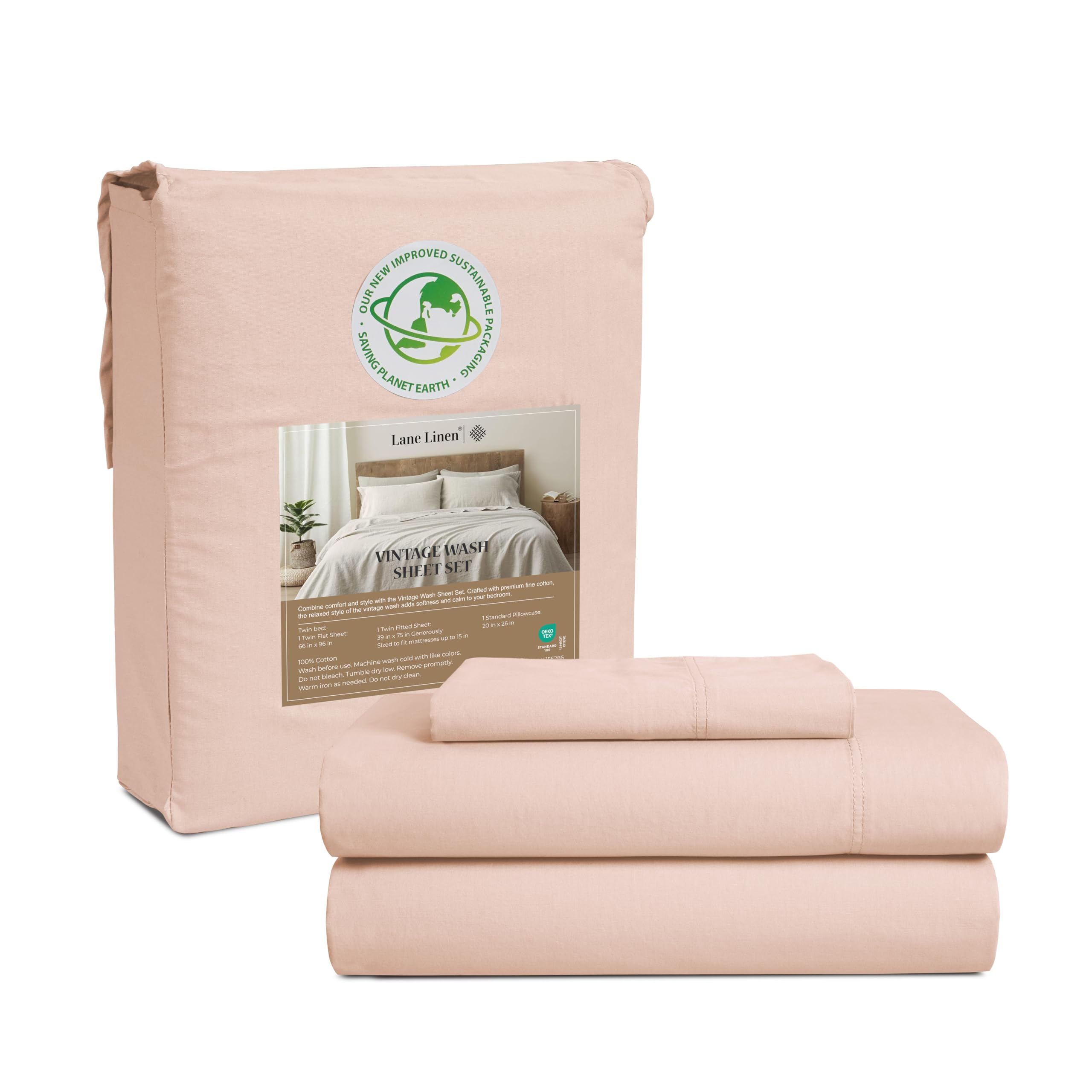 Juego De Sábanas Lane Linen 100% Algodón, Tamaño Doble, Color Sepia Rosa - Venta Internacional.